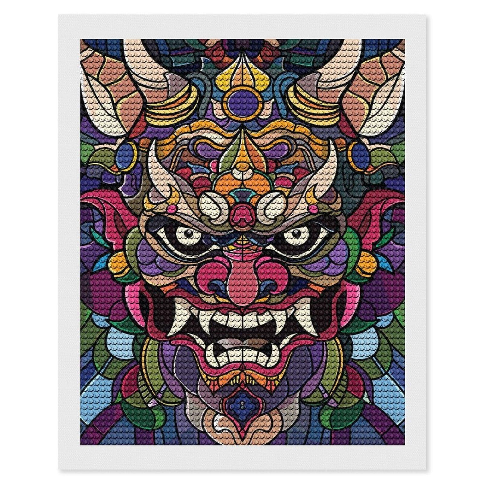 Junmoney Colorful Oni Mask Illustration Diamond Painting Kit 16"x20", Easy Handmade Project, Cosy Home Accent, for Craft Lovers, Holiday Gift Idea