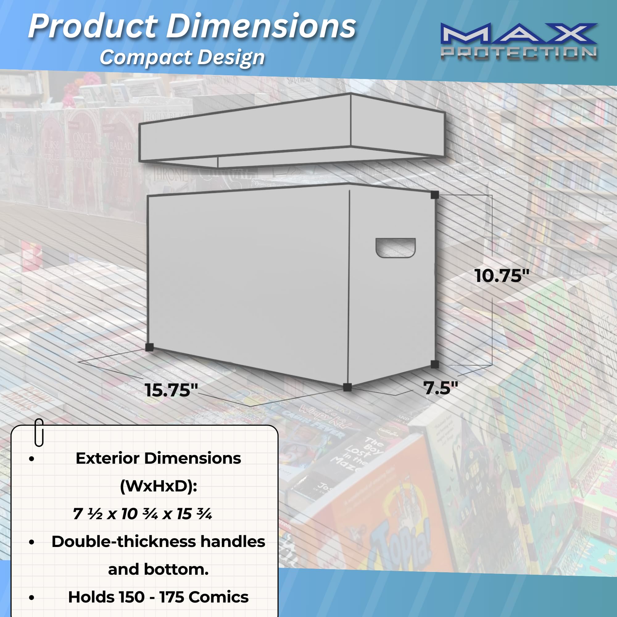 Max Protection Comic Book Storage Boxes - Short Cardboard Black Case for 150-175 Comic Books - Double Thickness — view 3