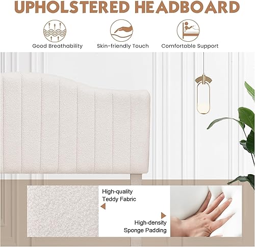 Miniatura 33 de VECELO Base de cama individual tapizada con cabecera de tela de peluche ajustable en altura, listones de madera fuertes que soportan 7.9 pulgadas