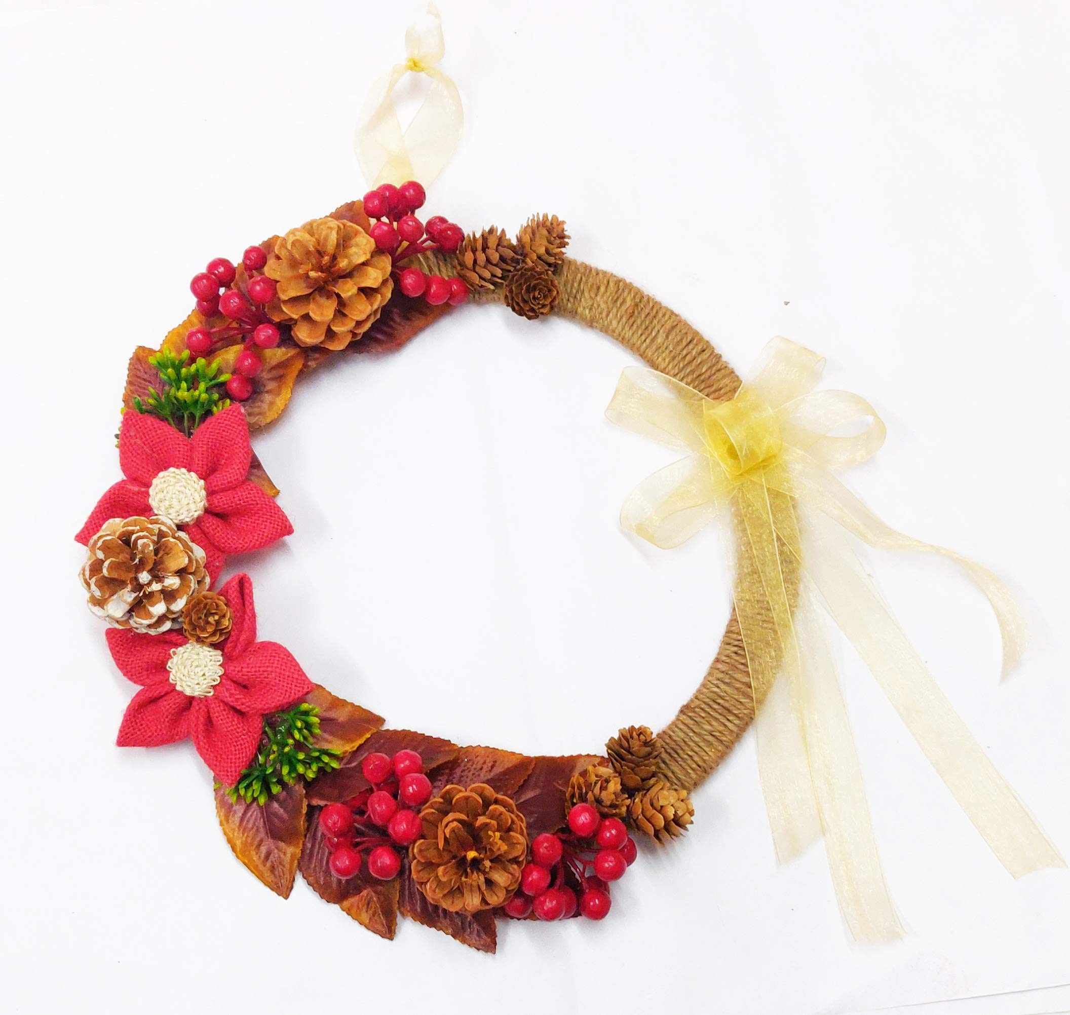 Urvi Creations Christmas Xmas Tree Decoration Jute Flower Wreath Hanging Ornaments for Xmas Christmas Decoration Craft
