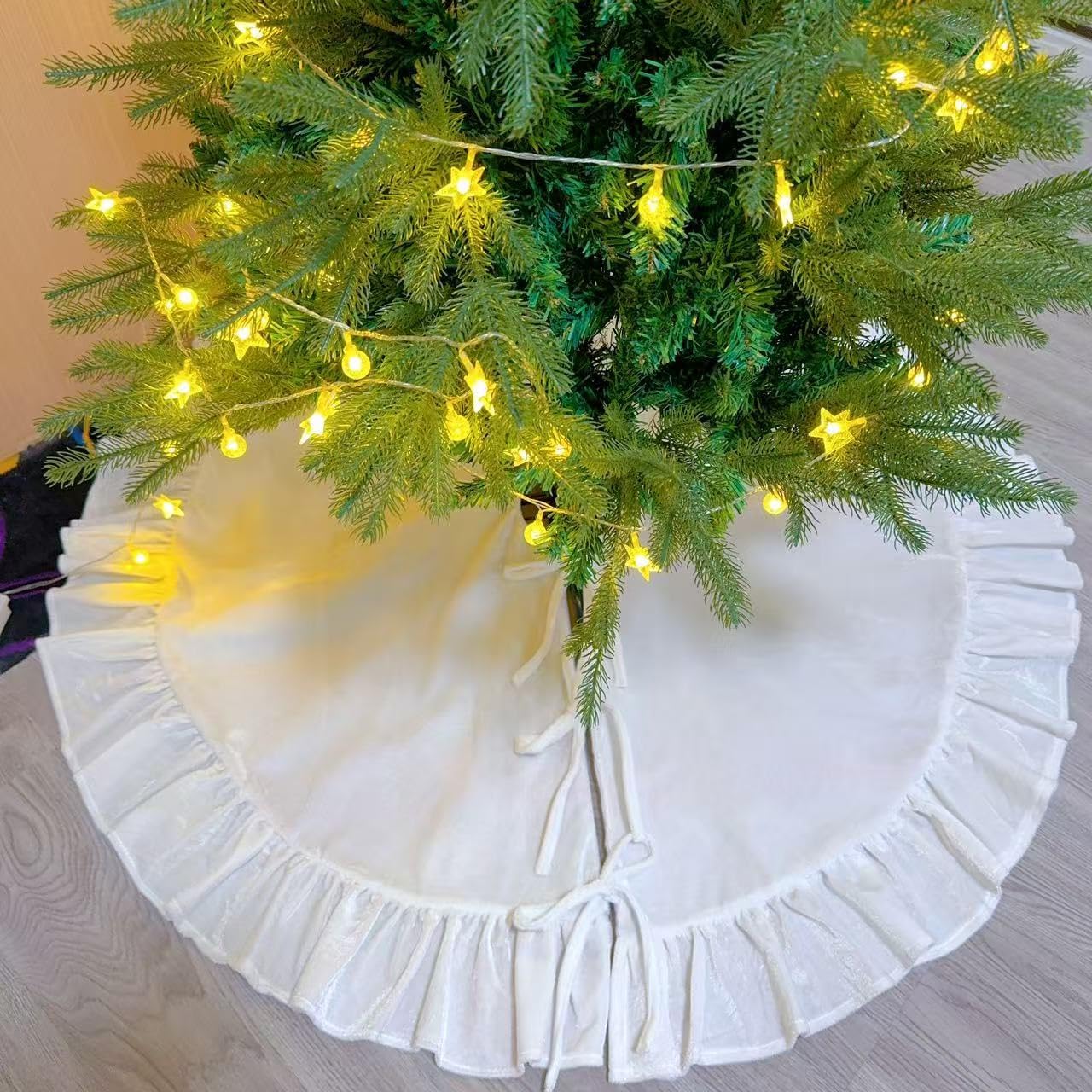 Faux Fur Christmas Tree Skirts, 36 inches Long Plush Tree Base Cover Mat for New Year Home Party Decorations (90CM, Lightpurple Plush)