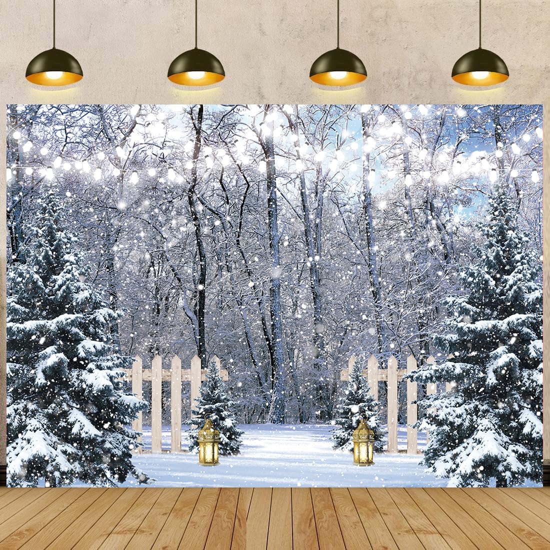 BUTEN Toile de fond de scène d'hiver au pays des merveilles de la neige, sapin, forêt, arrière-plan pour photographie de Noël, Nouvel An, fête, portrait, studio photo, accessoires (300 x 240 cm)