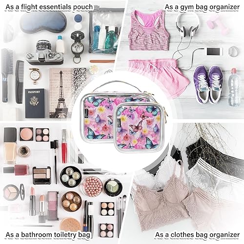 Miniatura 7 de Watercolor Butterfly Clear Toiletry Bag for Traveling,2 Pack Makeup Cosmetic Bag with Zipper,Travel Bag for Toiletries,Travel Essentials 21215154