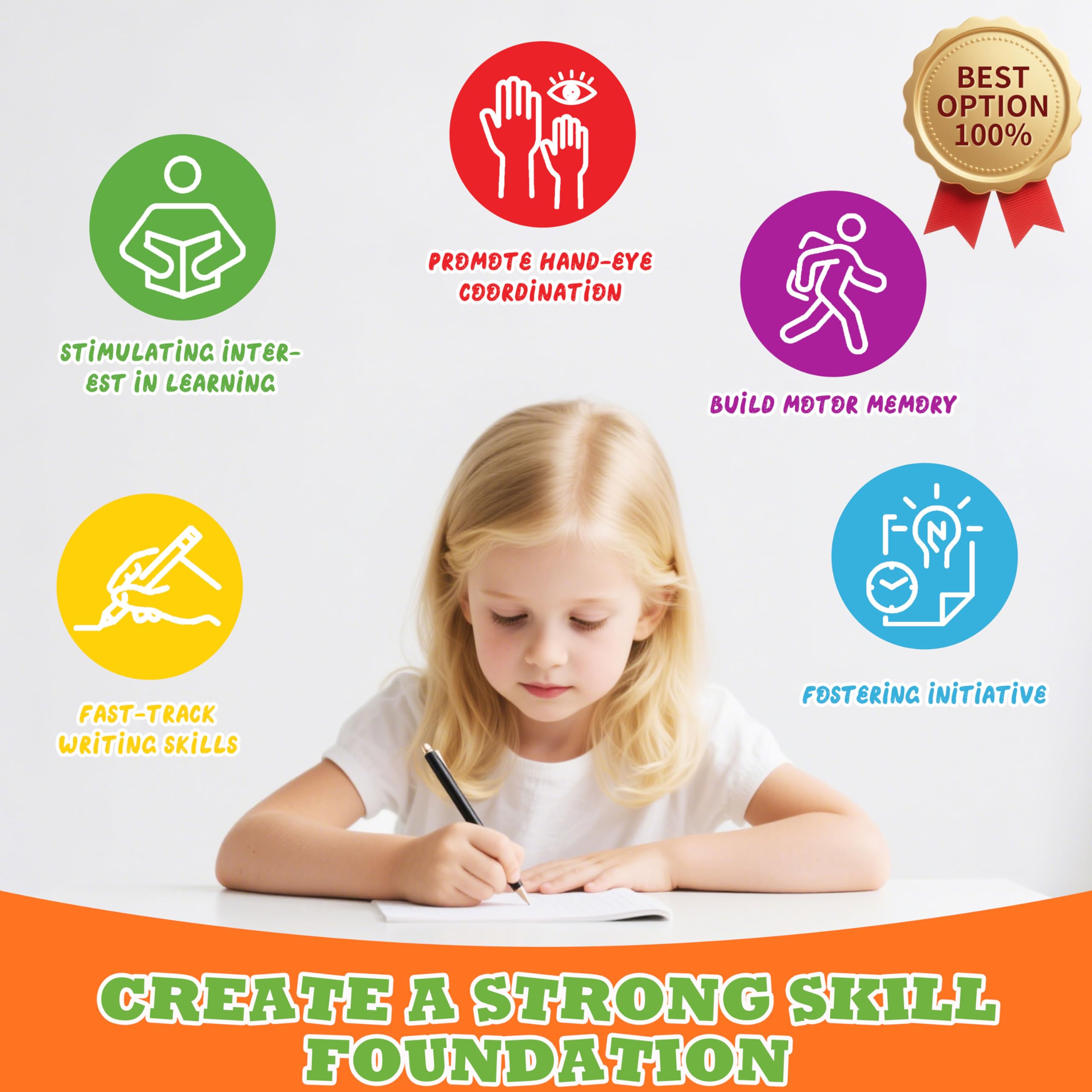 Magic Grooved Práctica de escritura para niños de 3 a 8 años, libros de trabajo reutilizables de escritura a mano con ranuras profundas - letras, números, matemáticas y dibujo, bolígrafos y