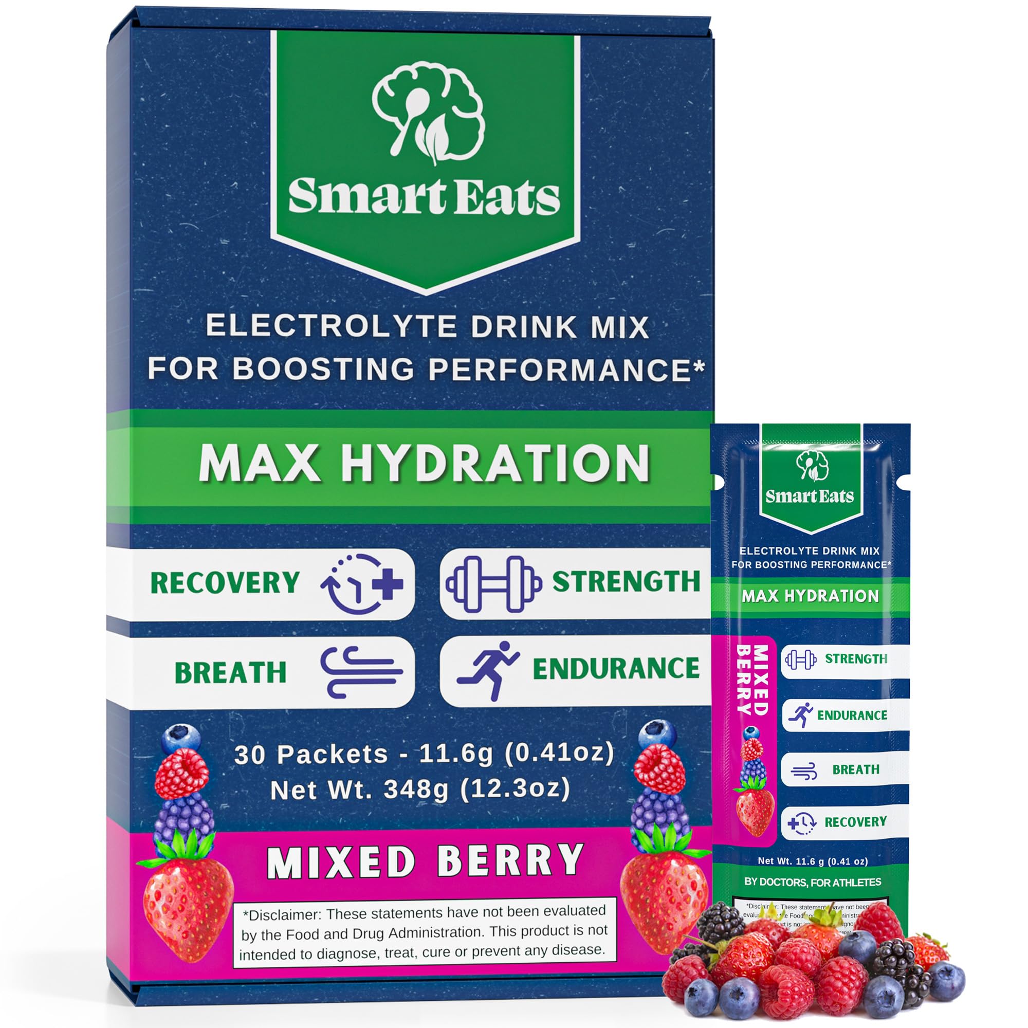 Smart Eats Electrolyte Powder - 1,690mg Electrolytes, 9 Essential Minerals & Vitamins, 5 Antioxidants, Rapid & Energizing Hydration, Designed by Doctors, <1 Gram Sugar, Sour Berry Flavor - 30 Packets