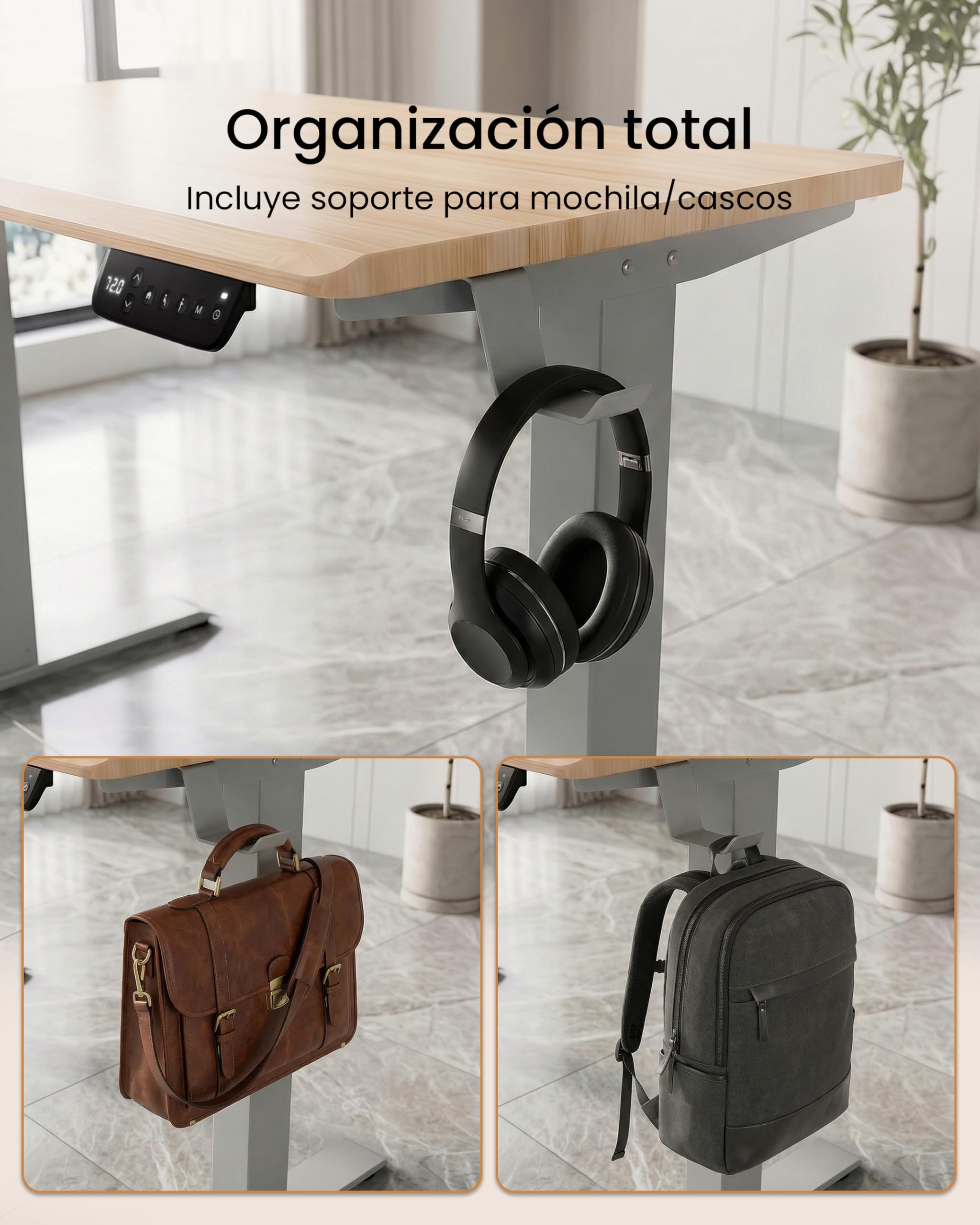 unycos - Escritorio Elevable Eléctrico con Tablero, Mesa con Opciones de Altura, Motor Individual, Función Memoria, Anticolisión, Temporizador, 100 * 60 * 2.5cm (Gris/Madera, Core One)