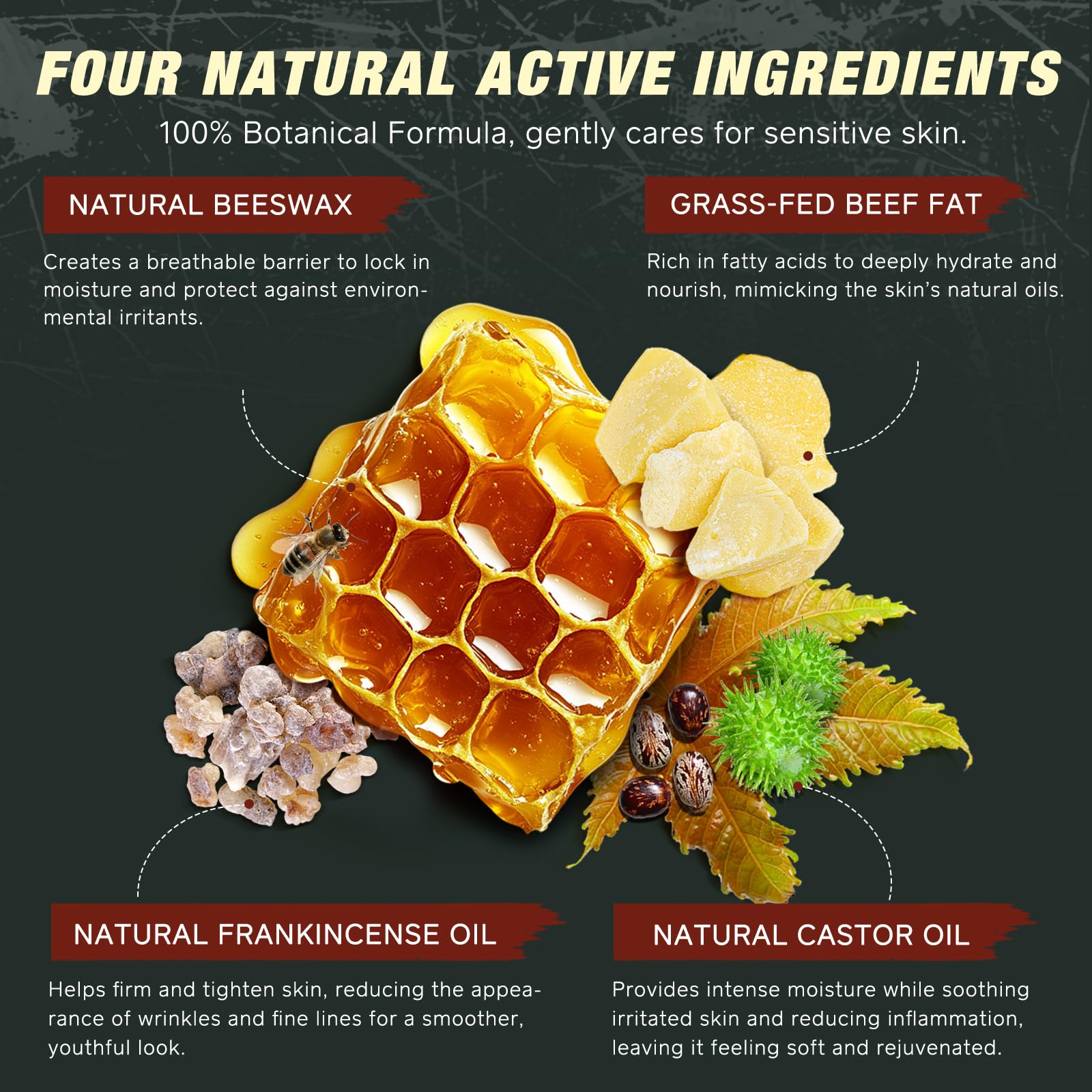 Beef Tallow Oil & Castor Oi l & Frankincense O il Cream, 3in1formulation, Organic Grass Fed Tallow Balm, Natural Castor Oil And Frankincense Essential Oil, Moisturising And Anti-Ageing 120g - Image 2