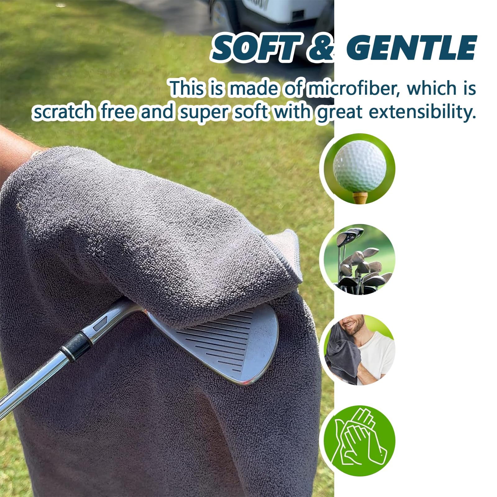 2 Pezzi Asciugamano da Golf in Microfibra, Asciugamano per Pulizia del Golf con Moschettone, per Palestra, Fitness, Corsa, Yoga, Sport all'Aria Aperta, 30 x 30cm (Nero,Grigio)