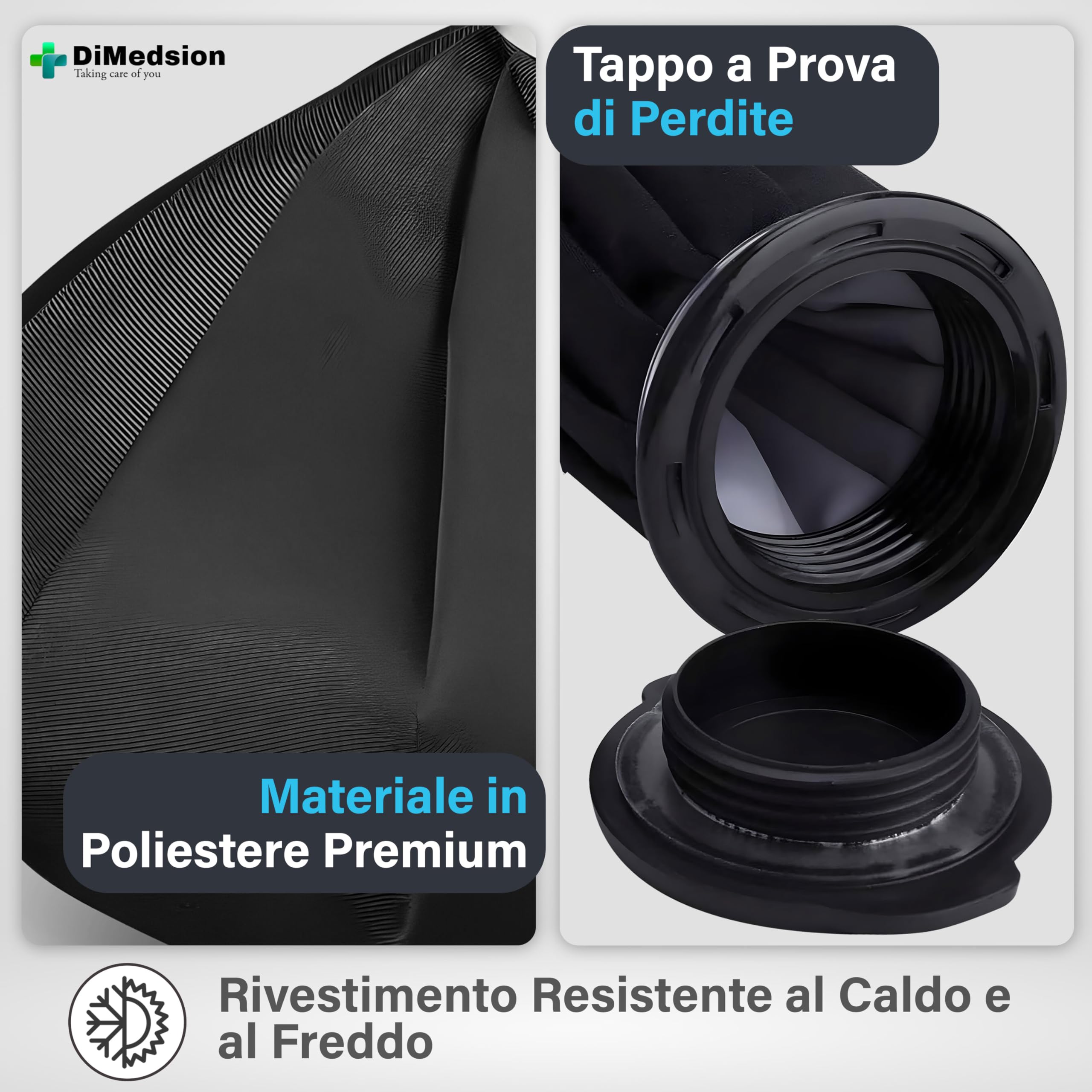 Borsa del ghiaccio per ginocchio DiMedsion | Borsa ghiaccio con cinturino, borsa del ghiaccio nera, borsa ghiaccio ginocchio, sacca ghiaccio per infortunio, sacca ghiaccio, borsa di ghiaccio (Nero)