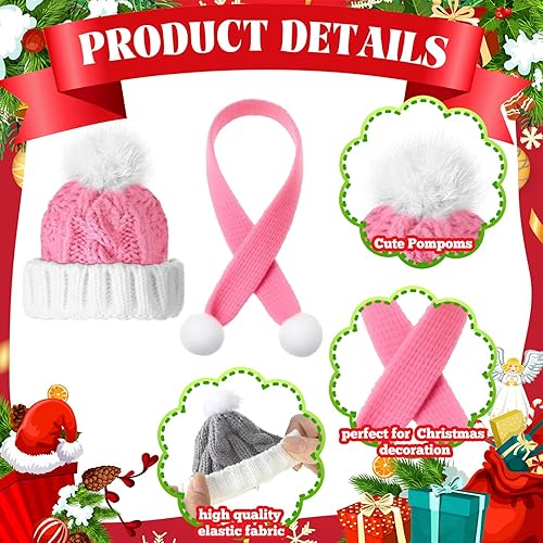 Vista 51 de Geyoga 8 piezas de mini sombreros y bufandas de Papá Noel, accesorios de Navidad, sombrero de gnomo pequeño para manualidades, bricolaje para Blanco