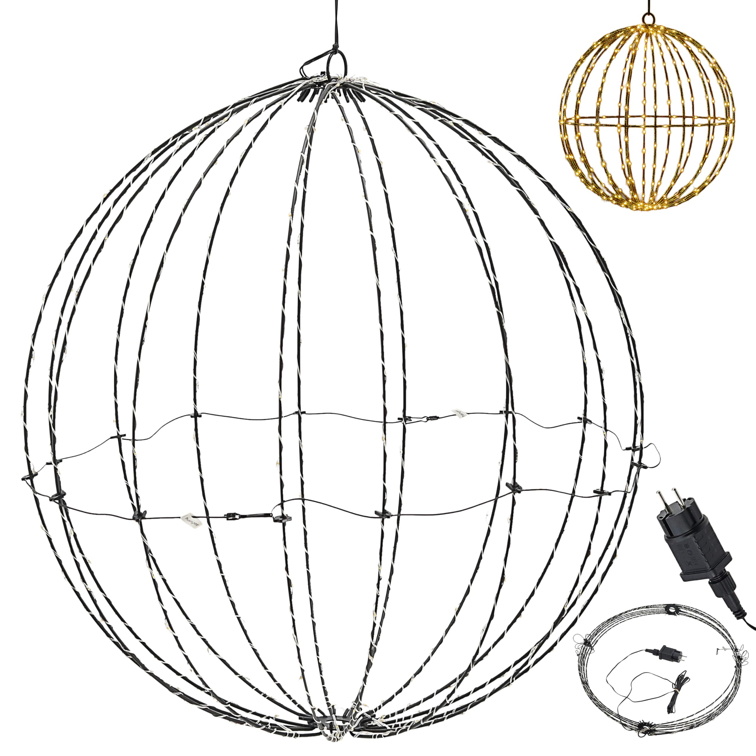 Cepewa LED Kugel zum Aufhängen | Ø50cm Eisen Kunststoff schwarz 272 LEDs warmweiß batteriebetrieben IP44 | Weihnachtskugel zum Aufhängen Gartendekoration (1 x LED Kugel Ø50cm)