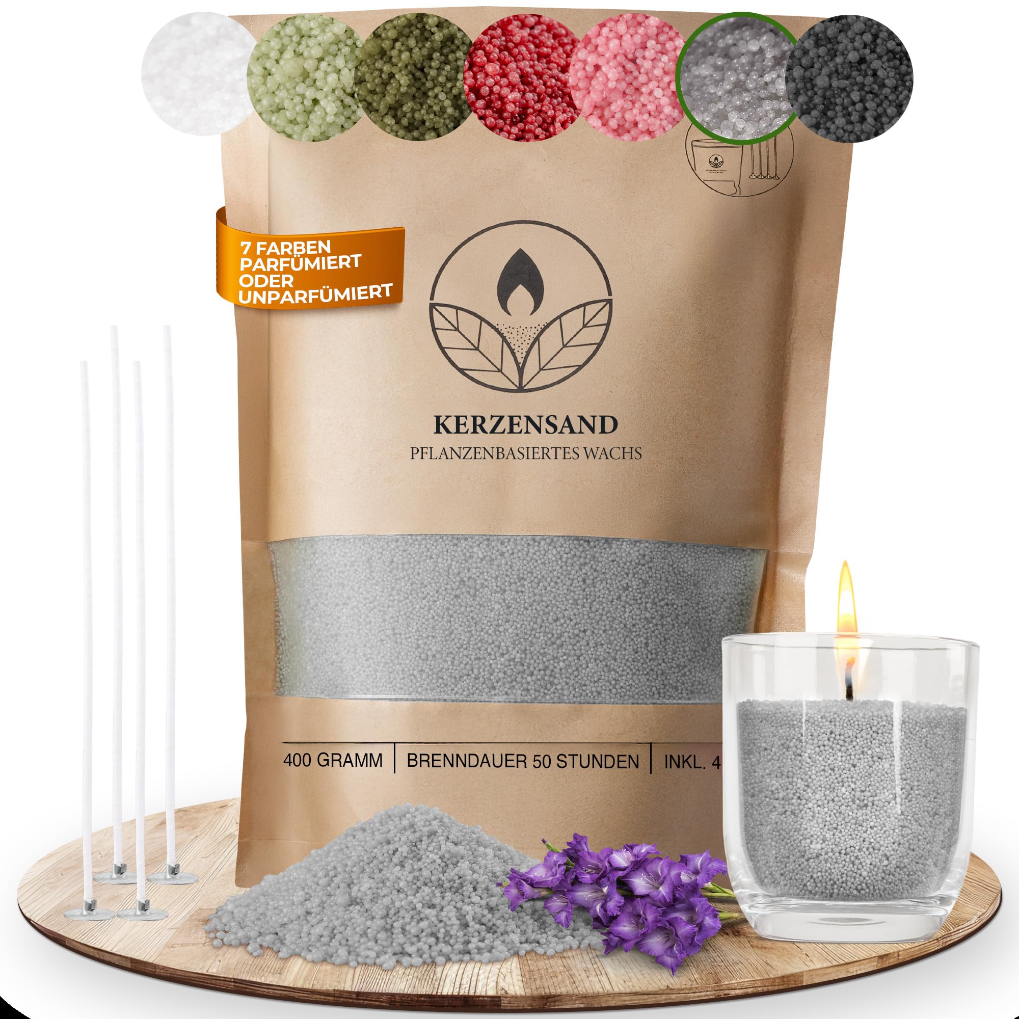 comforder Kerzensand mit Dochten, Wachsgranulat, Kerzen selber Machen Set, Pearled Candle, 400g Kerzenwachs Perlen + 4 Kerzendochte (Grau)