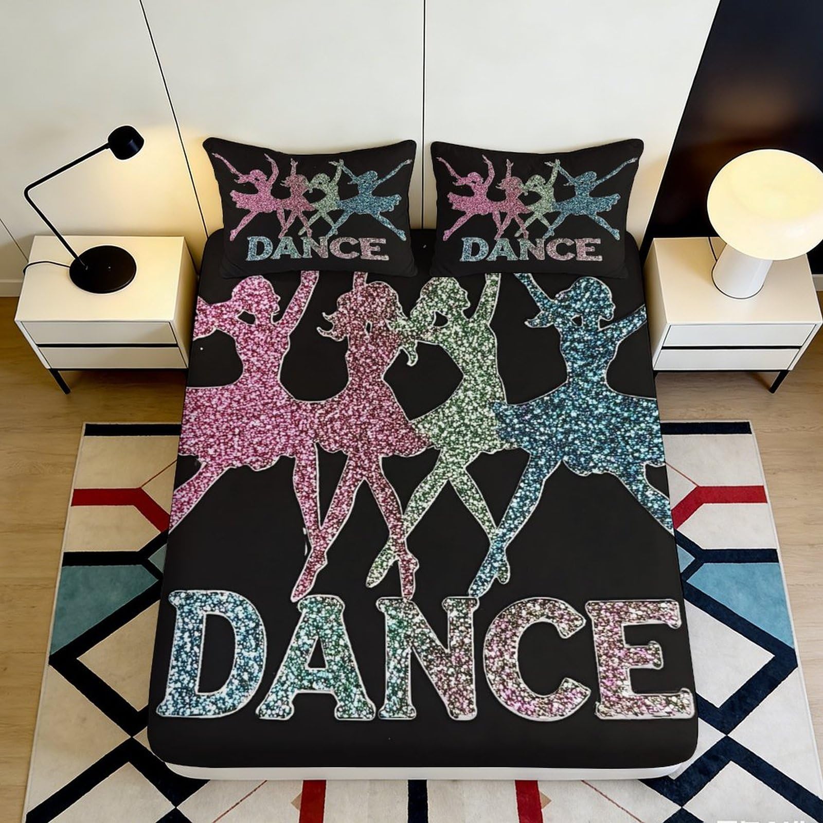 3D Printed Dance Pattern Fitted Sheet Microfiber Deep Pocket Bedroom Bedding Full Wrap Dance Mattress Fitted Cover Non-Slip Washable 120x200x25cm