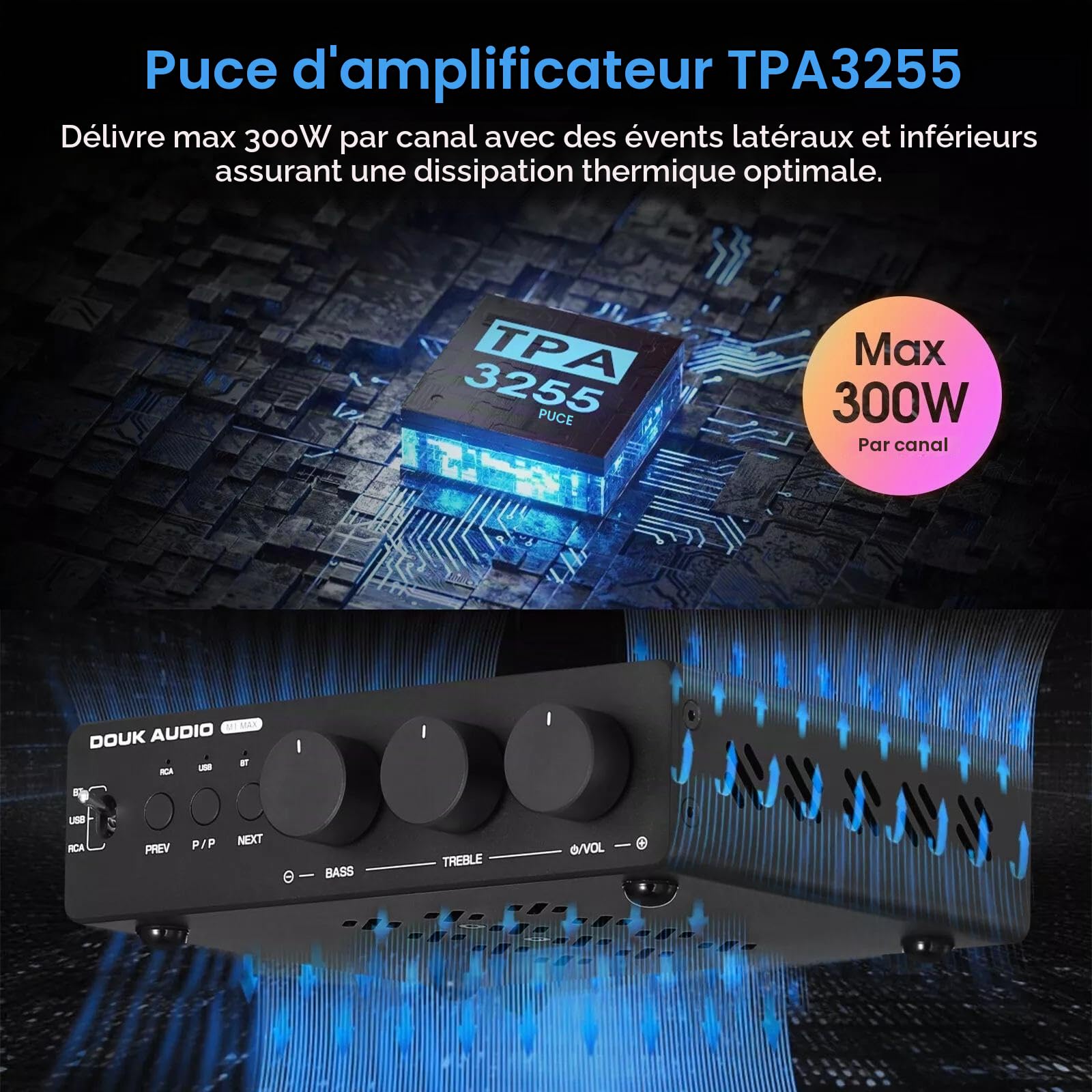 Nobsound HiFi TPA3255 Amplificateur de Puissance Récepteur Bluetooth Maison Amplificateur stéréo Lecteur de Disque U (M1 Max)