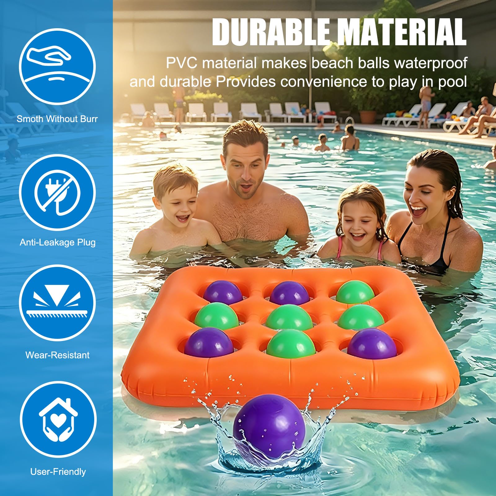 Hainue Tic-Tac-Toe Gonflable pour Piscine Jeu de Morpion avec 10 Balles et Pompe Manuelle