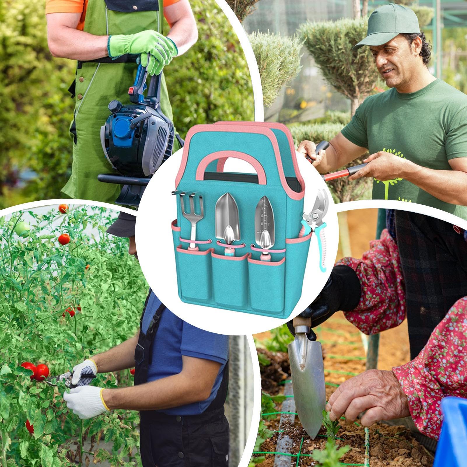 Kit de Jardinería Incluye Palita Rastrillo Tijeras Y Guantes | Herramientas de Mano con Bolsa de Transporte para Jardín Terraza Balcón Césped Exterior e Interior