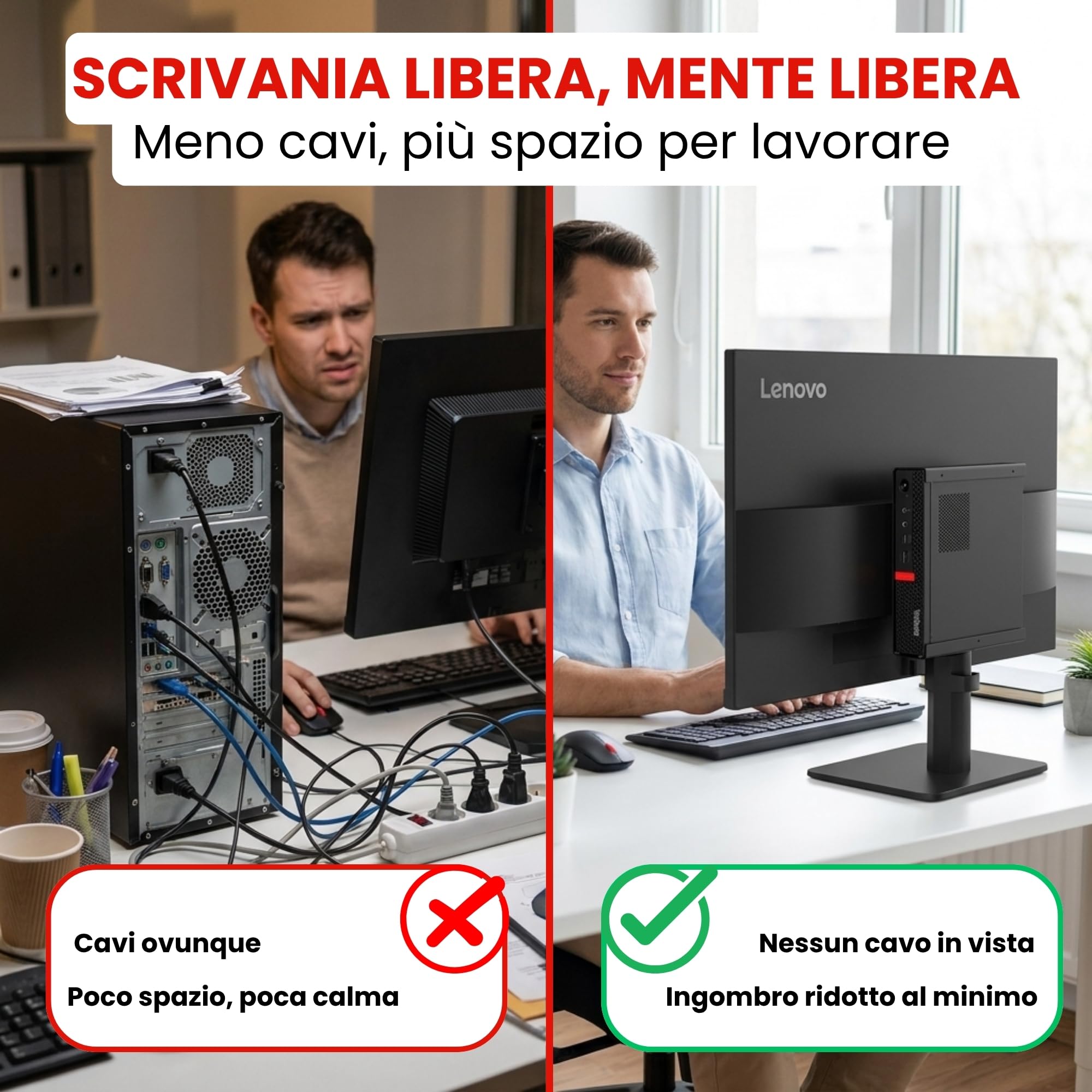 Lenovo Computer Completo 27 pollici i5 8500 16 GB di RAM 256gb SSD NVME Win 11 Pro Office 2021 Pro 36 mesi di garanzia -S27 GARANZIA 36 MESI