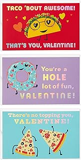 Hallmark Kids Mini Valentines Day Cards Assortment, 18 Classroom Cards with Envelopes (Tacos, Pizza, Doughnuts)