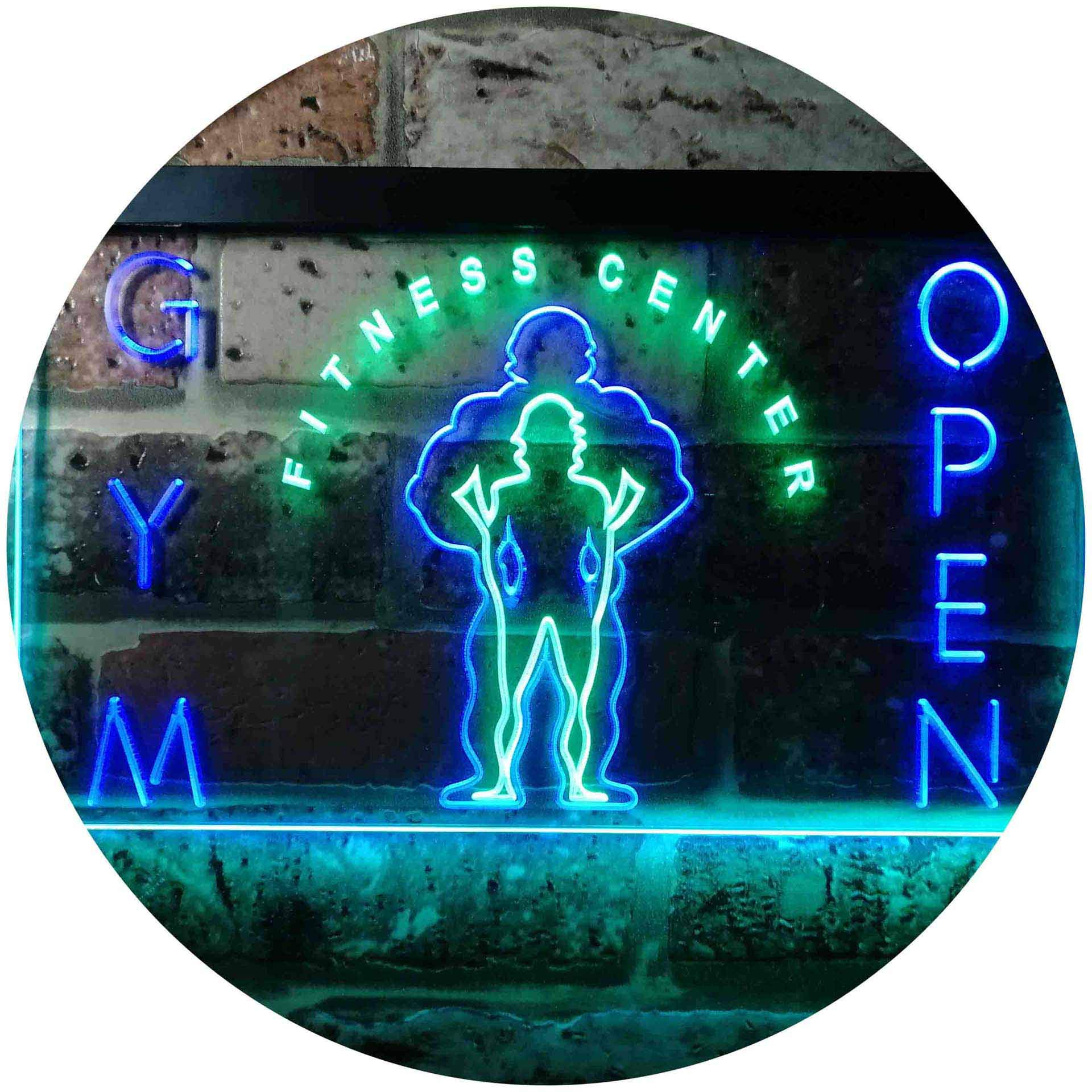 Gym Fitness Center Open Dual Color LED Neon Sign Green & Blue 600 x 400mm st6s64-i0321-gb — image 1