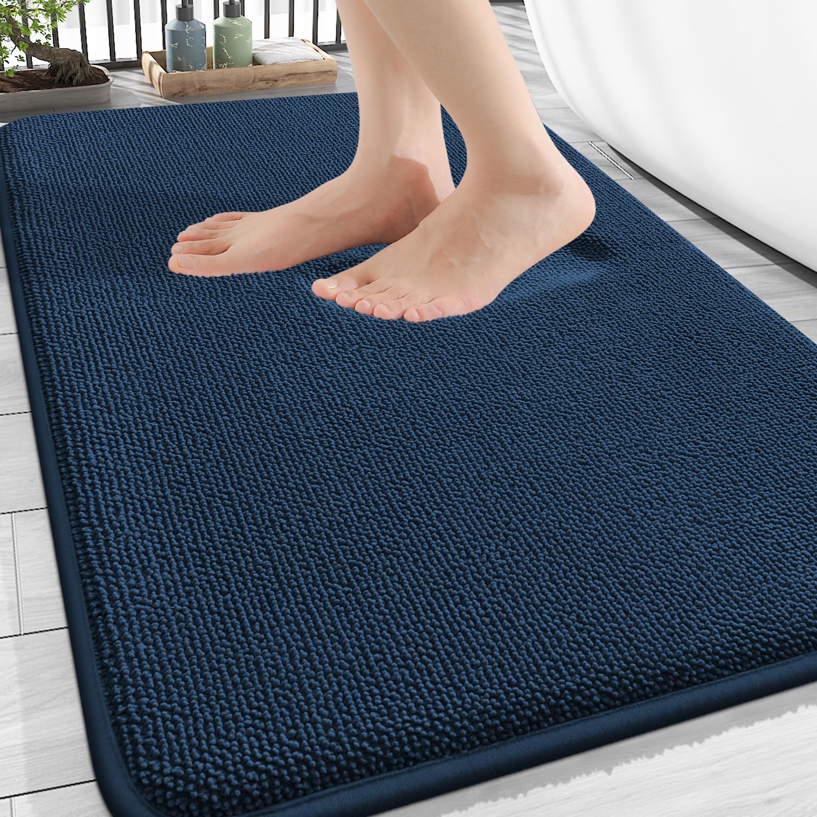 OLANLY Thick Memory Foam Bathroom Rugs 32x20, Soft Absorbent Bath Mat, Navy