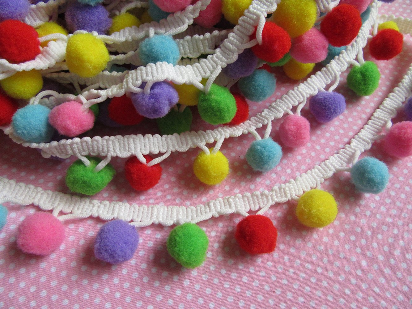 YYCRAFT Colorful B Pom Pom Ball Fringe Trim Ribbon Sewing(5 Yards)