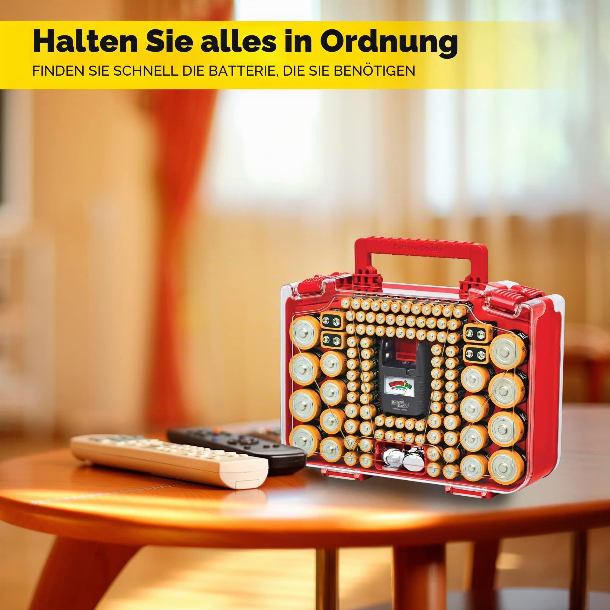 Battery Daddy Smart - Batterie-Organizer-Aufbewahrungskoffer mit Tester, speichert und schützt bis zu 150 Batterien, transparenter Verschlussdeckel, wie auf dem Fernseher gesehen