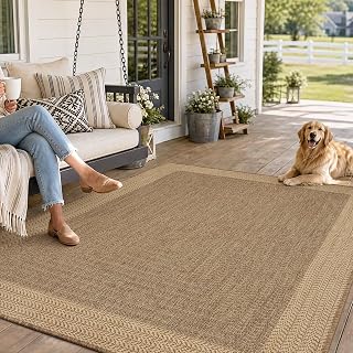 MontVoo-Outdoor Rug-Patio Rug 4x6 ft Polypropylene Indoor Outdoor Rugs Outdoor Carpet for Patio Deck Balcony Porch, Textured Weave, Durable for High Traffic, Fade-Resistant, Modern Neutral Brown