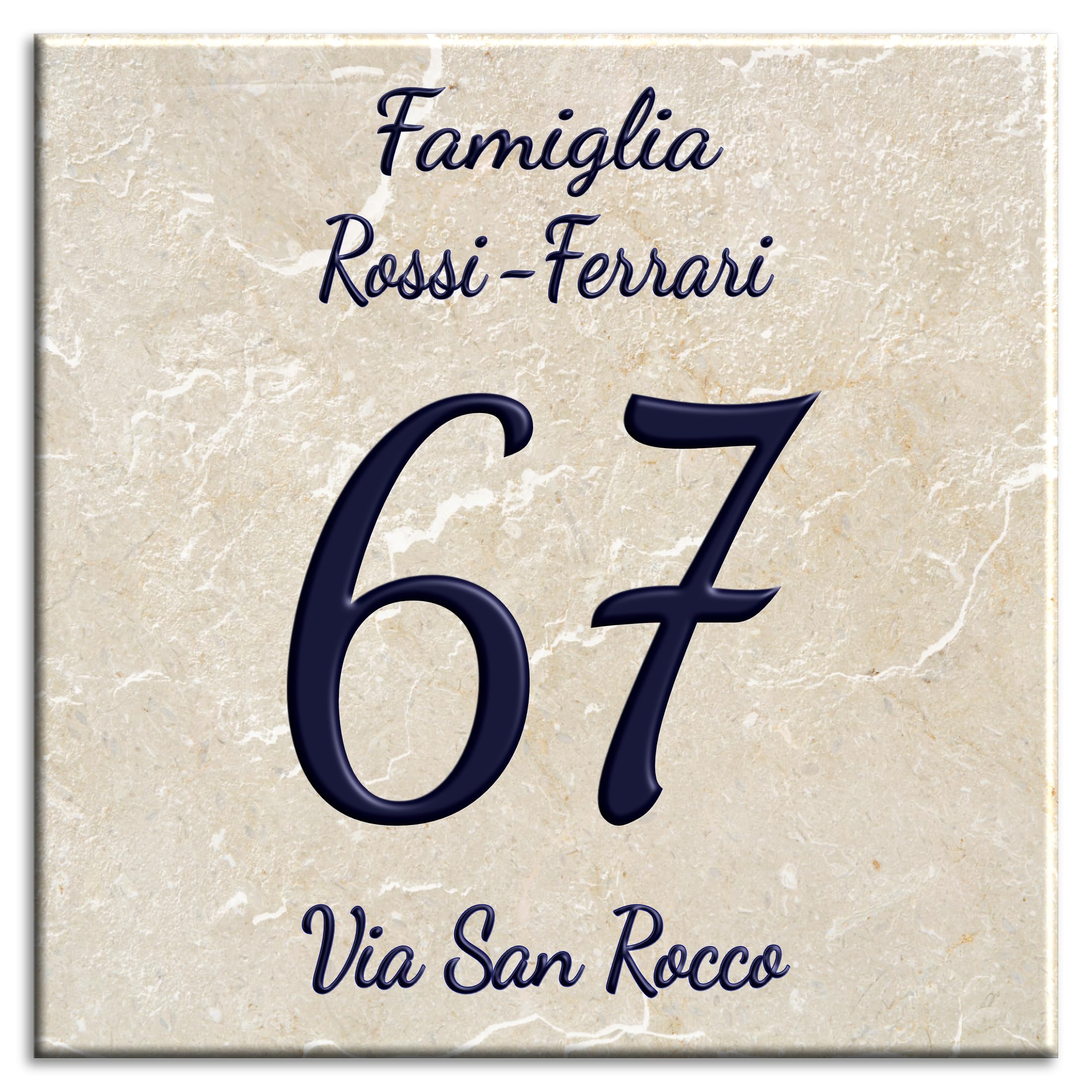 Numero Civico Targa Decorativa PERSONALIZZABILE,Numero Civico su Mattonella in Ceramica 11x11cm, 15x15cm, 20x20cm con Indirizzo e Nome Famiglia Personalizzato,Numeri Civici Moderni. (S)