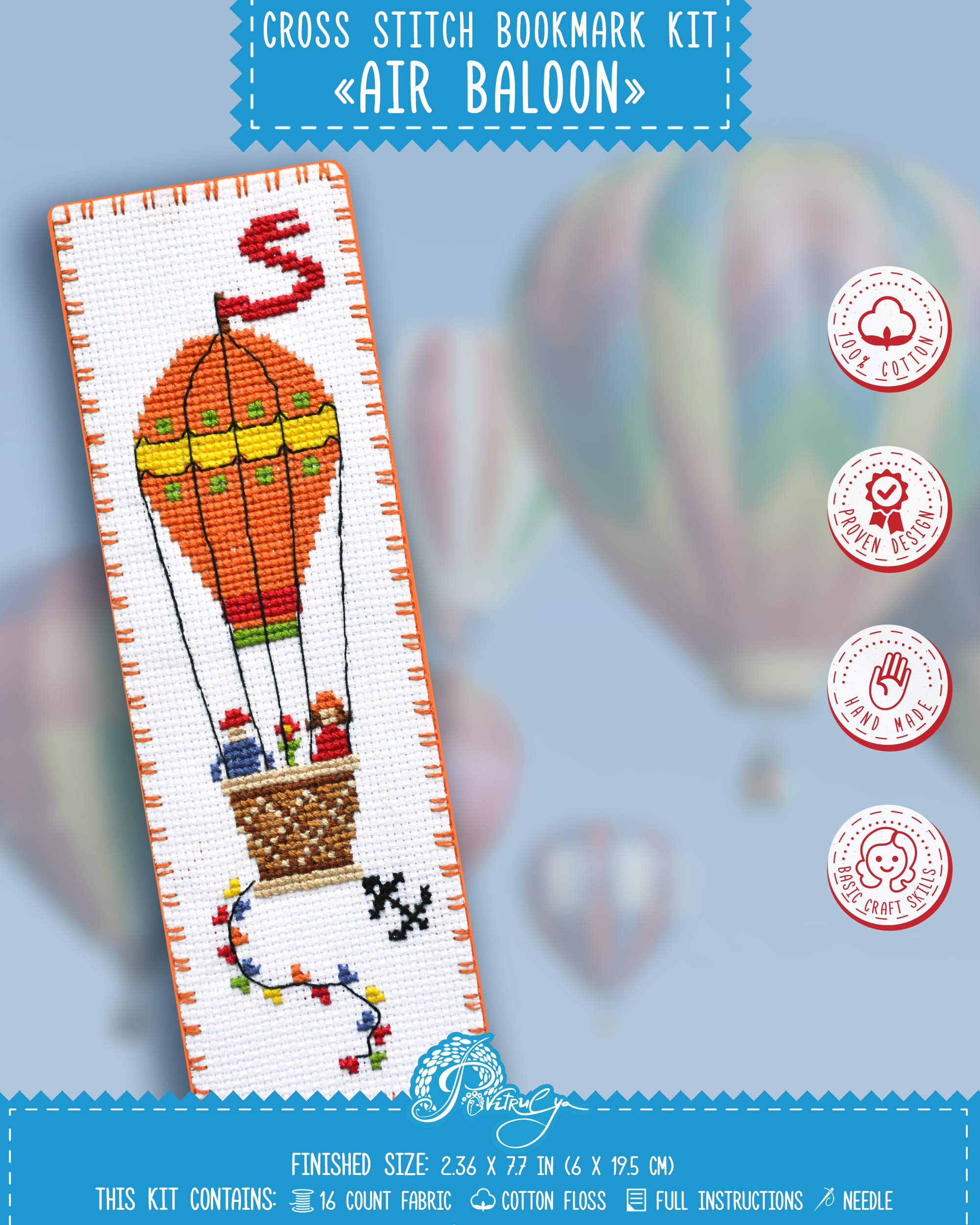 Air Balloon Counted Cross Stitch Bookmark Kit - DIY Embroidery Set