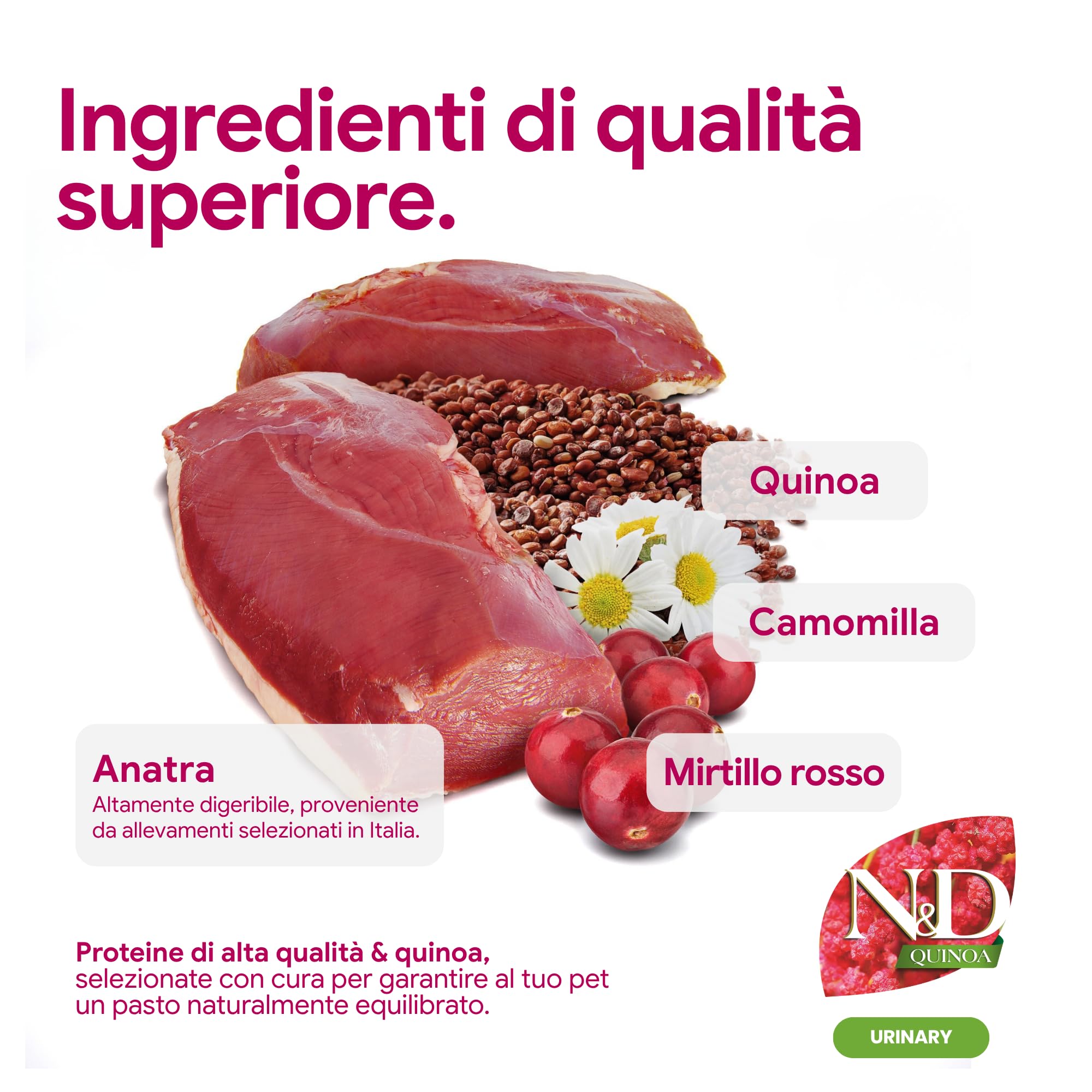 Farmina, N&D Quinoa Urinary, Anatra, Mirtilli & Camomilla, Gatto Adult, 5kg