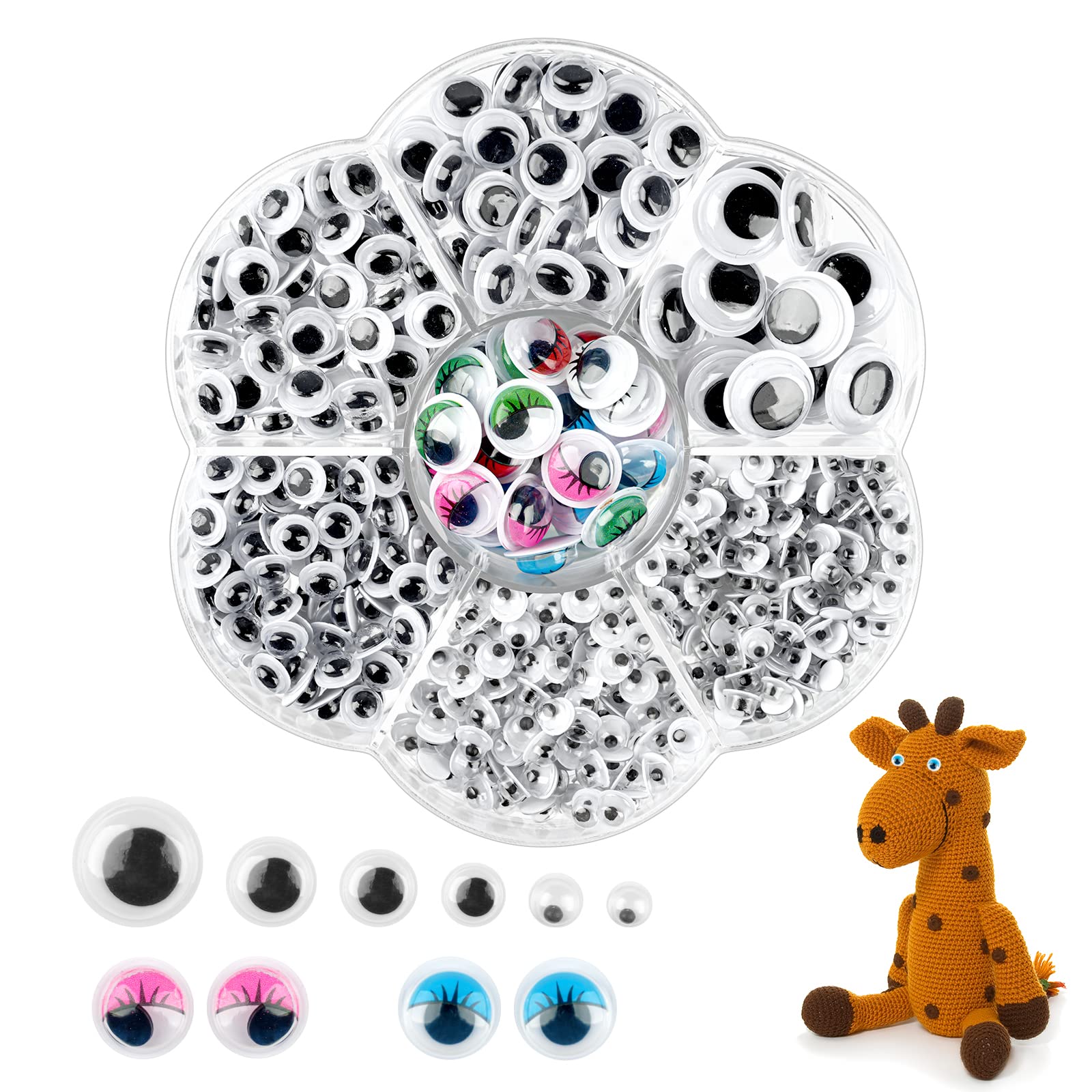 Hoiny Selbstklebend Wackelaugen 700 Stück, 4mm-12mm Wiggle Googly Augen Kunststoff Puppe Augen, Kulleraugen Selbstklebend für DIY Scrapbooking Handwerk (Weiße/Farbe)