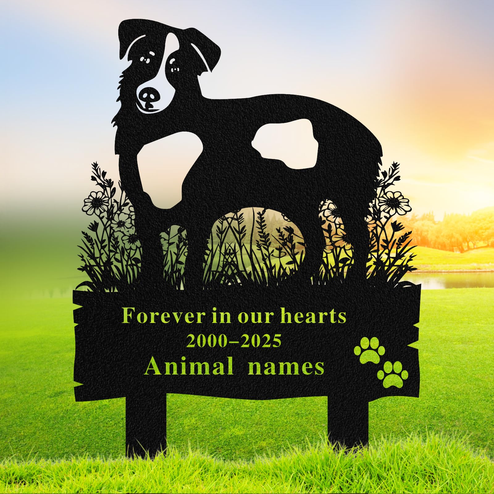 Quanqiuyi Australian Shepherd Side Profile Grave Marker - Custom Metal Baked Enamel Memorial Stake, Laser Engraved Pet Cemetery Plaque for Outdoor Garden, Sympathy Gift for Dog Loss