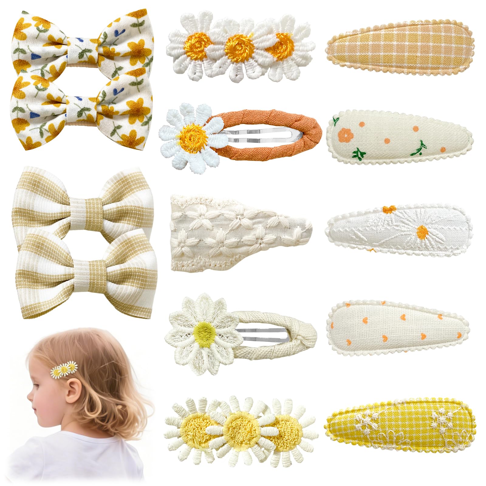 Bellanova Mollette Capelli Bambina 10–14 Pezzi, Fermagli Capelli Bambina Antiscivolo per Capelli Fini, Fiocchi e Fiori Naturali, Accessori Quotidiani (Crema Giallo)