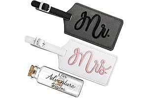 Adorable Mr. and Mrs. Bridal Luggage Tags with Honeymoon Keepsake