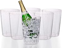 Vista 8 de Exquisite Paquete de 6 cubos de hielo desechables de plástico transparente con purpurina plateada de 96 onzas para fiestas, bueno como un enfriador