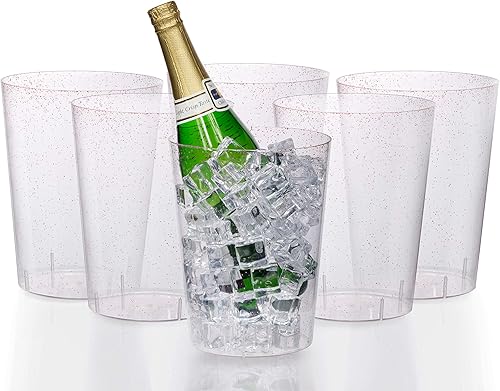 Miniatura 8 de Exquisite Paquete de 6 cubos de hielo desechables de plástico transparente con purpurina plateada de 96 onzas para fiestas, bueno como un enfriador