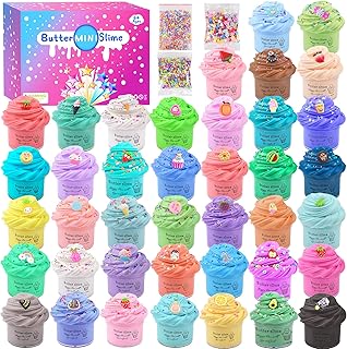 Mini Butter Slime kit 40 Pack, with Unicorn, Candy, Fruit, ice Cream Slime Accessories etc, Soft and Non-Sticky, Cute Educational Toy for Kids, for Girls Boys Kids Party Stress Relief Toys