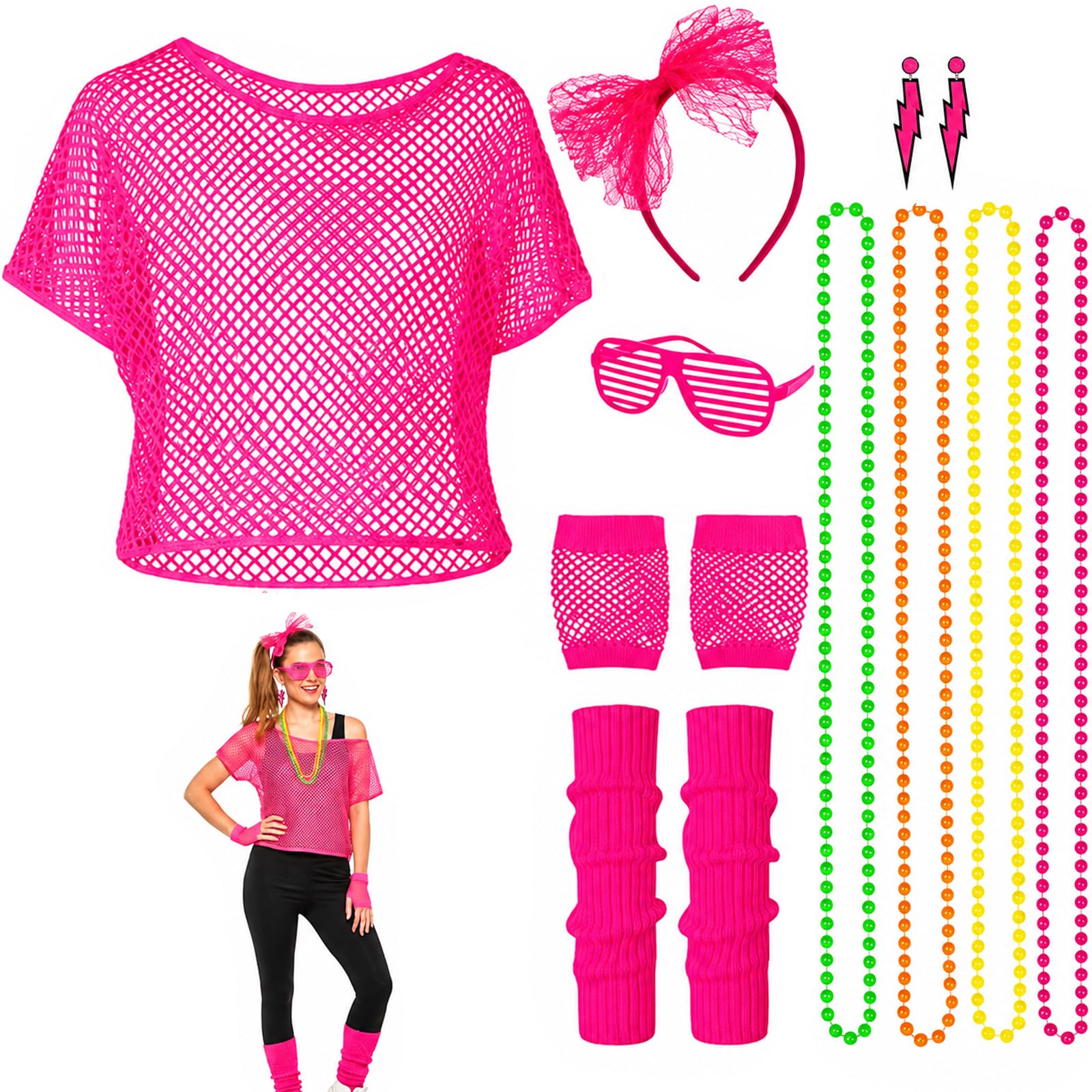 XazNvc 7-Piece 80s Fancy Dress for Women, Halloween costume
