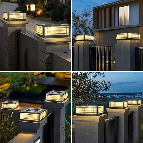 Miniatura 6 de SLAWA Lámpara de poste solar para poste exterior, con tapas de columna de energía solar LED, lámparas de aluminio impermeable para valla de vidrio,