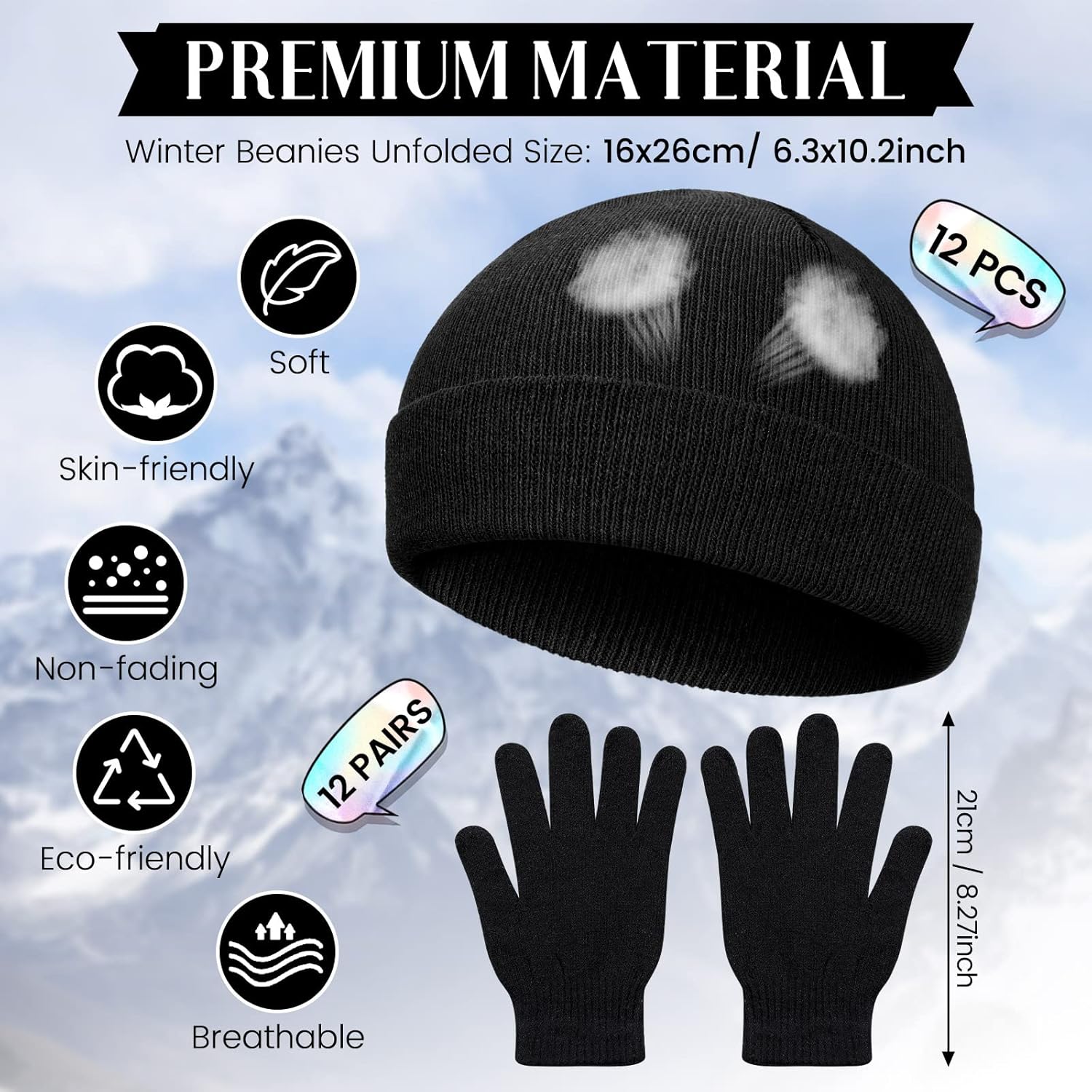 24 Pack Winter Beanies Gloves Cold Weather Unisex Hat Warm Knit Gloves Beanies in Bulk for Men Women, Warm Cozy Gift - Image 3