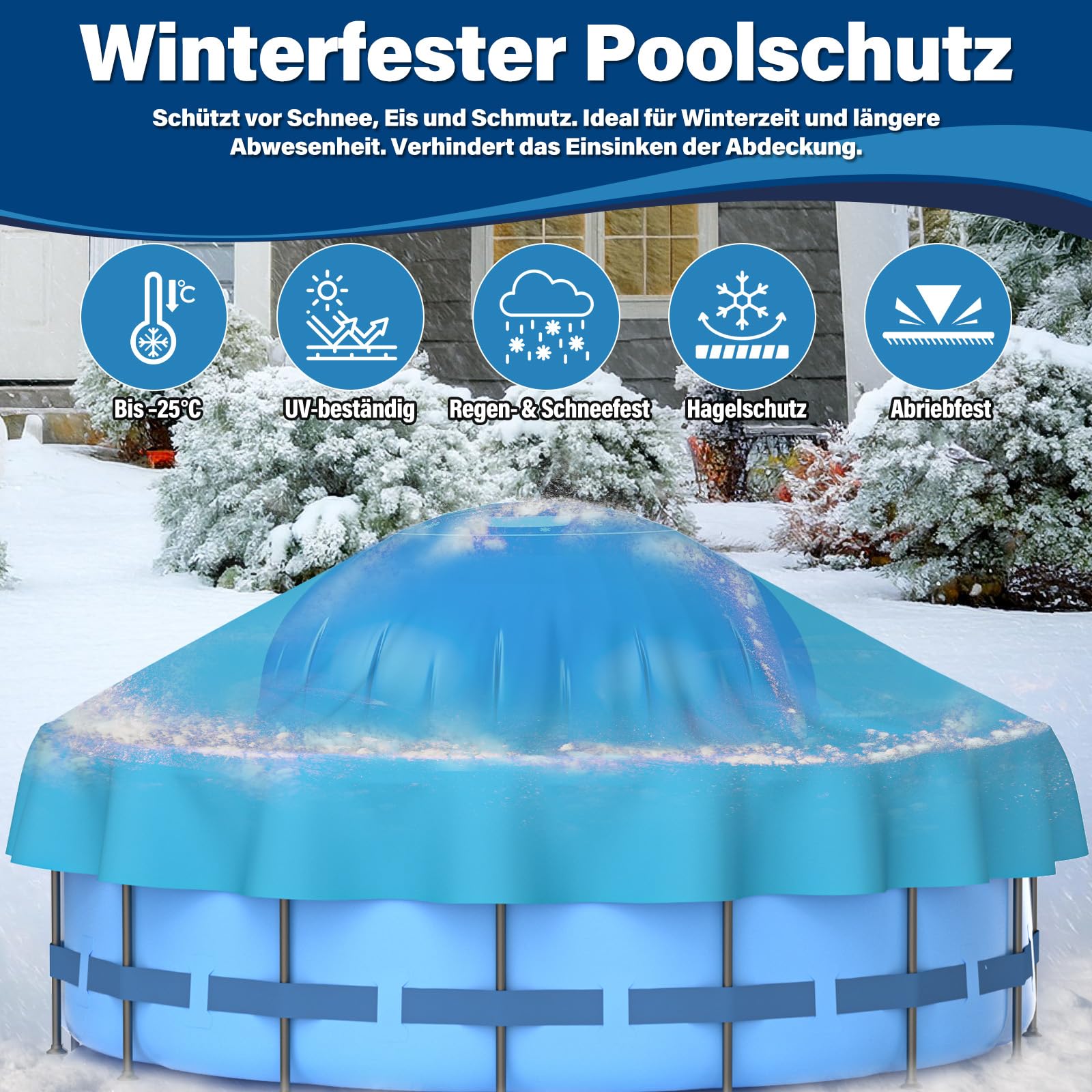 Poolkissen Winter Ø3,6m XXXL Luftkissen für Pool, mit Doppelnaht, 20m Seil, aufblasbares Überwinterungskissen für Poolabdeckung, Zubehör für Frost- und Wetterschutz