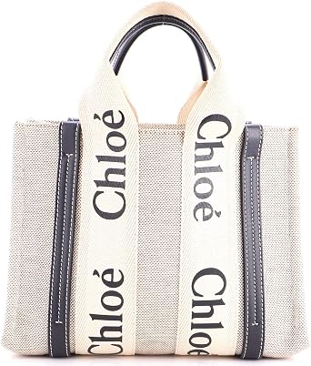 Pre-Loved Woody Tote Canvas with Leather Small, Neutral