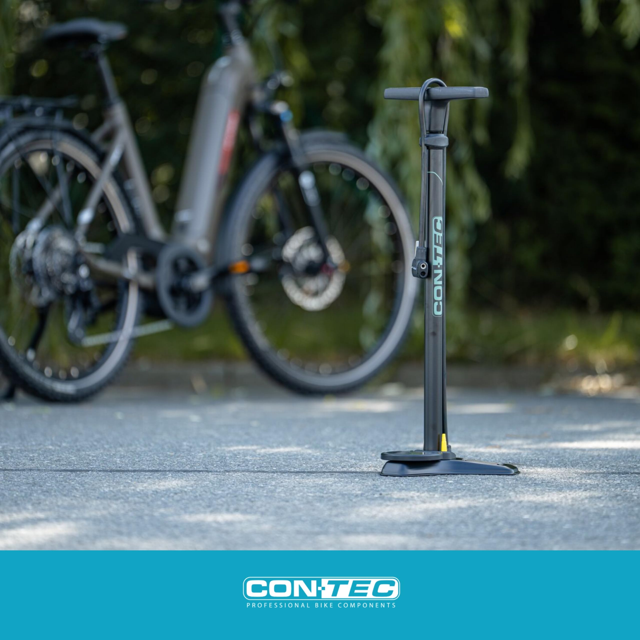 CONTEC Standpumpe Air Support Max, 67 cm, aus Stahl und Kunststoff, 11 bar/160 psi, für alle Ventile, inkl Ball- & Matratzenadapter, 1 Stück, schwarz/sage Green