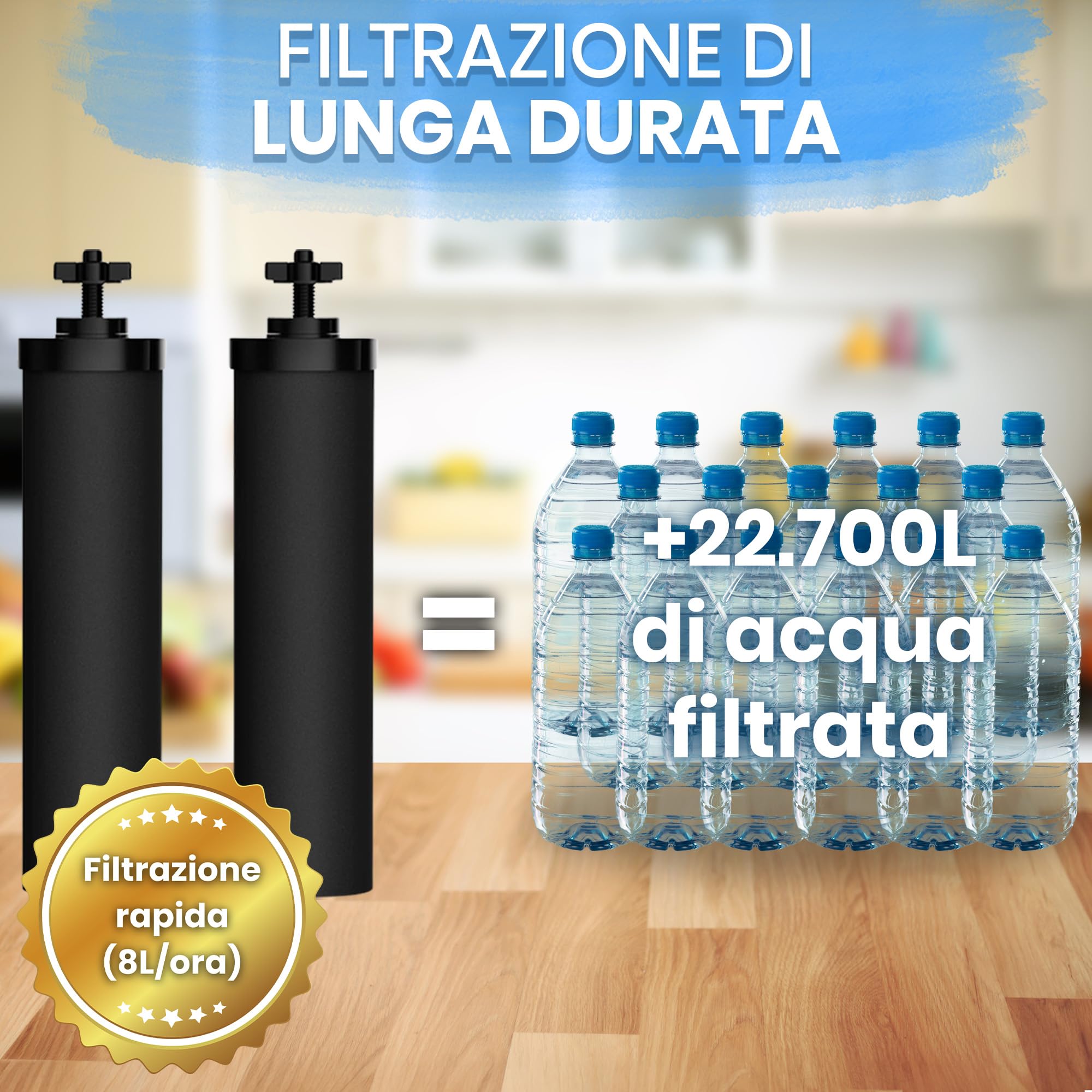 ORINKO® Cartouches Filtranti per Filtro a Gravità - Elementi Filtranti in Carbonio Attivo e Ceramica per Purificazione Acqua - Sostituzione Facile, Grande Capacità e Durata Lunga per Casa e Cucina