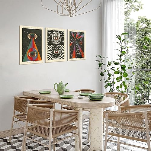 Miniatura 6 de Juego de 3 lienzos enmarcados de estilo retro hippie para pared, meditación, psique delicados, arte en lienzo bohemio de los años 70 para