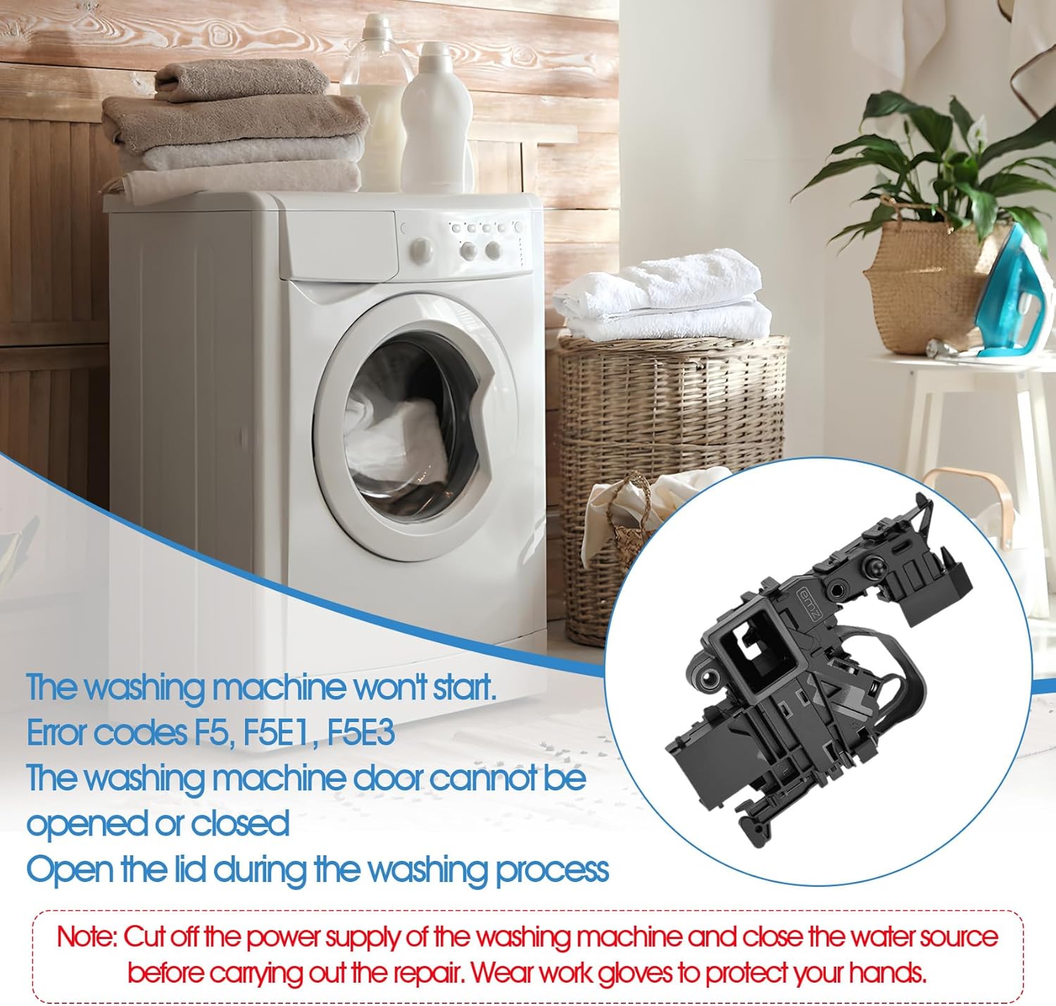 Washer Switch Door Lock Fit for Samsung WF45R6100AC WF45T6000AW WF45R6100AW WF45R6300AV WF50A8600AV WF45T6000AV WF45R6100AP WF50R8500AV WF45T6000AP WF45R6300AW WF45T6200AW WF45B6300AC WF45R6300AV - Image 4