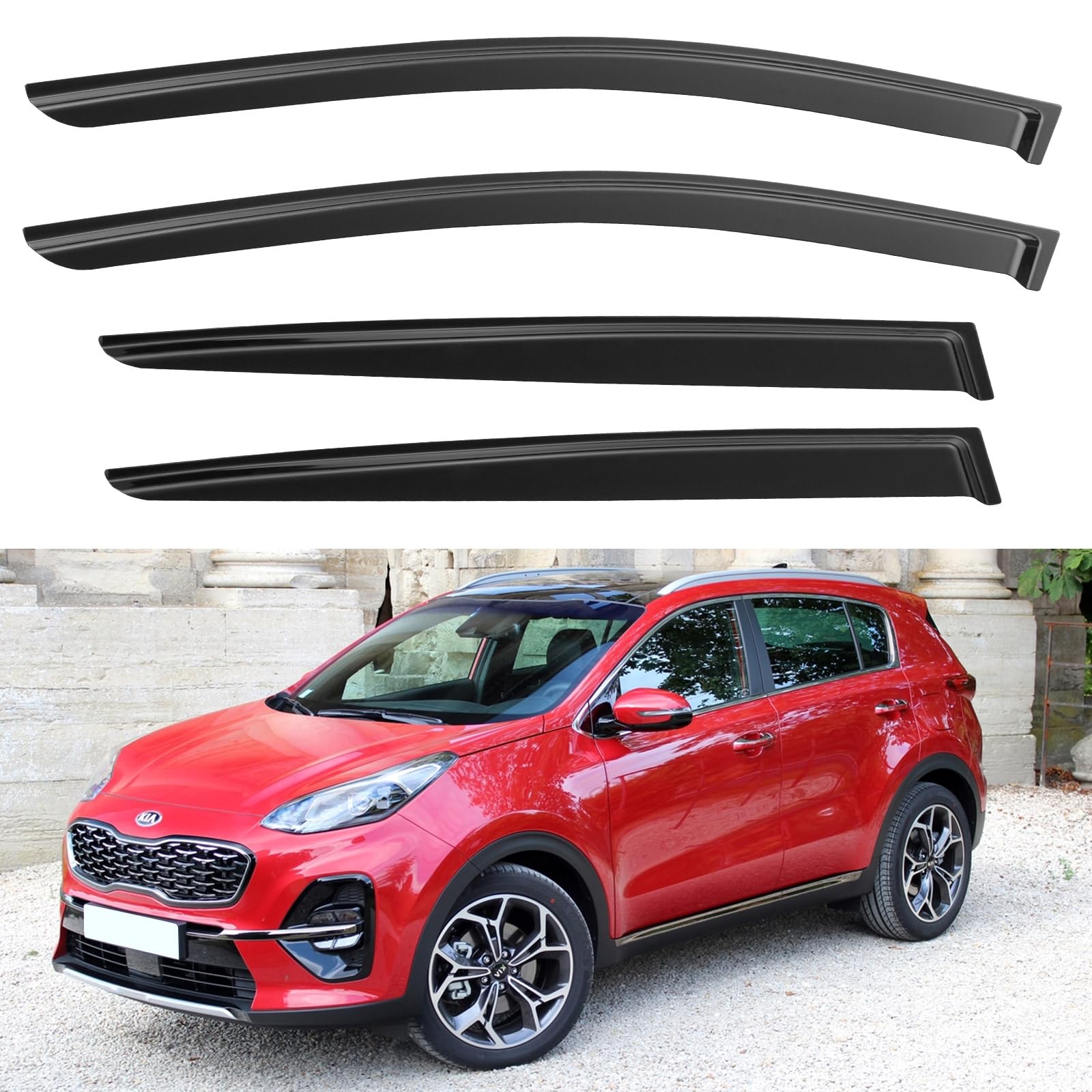 YQAUTEC Window Visors Rain Guards Shield for 2017-2022 Kia Sportage, Window Wind Deflectors Vent Shades for 17-22 Sportage Lx S Ex Sx Turbo