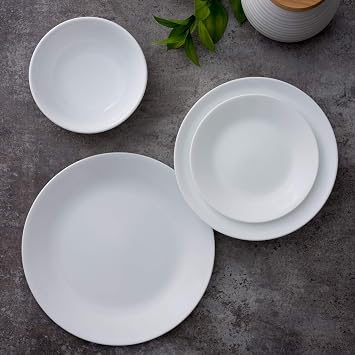 Corelle Vitrelle 8-Piece (6.75) Salad Appetizer Plates Set, Triple Layer Glass and Chip Resistant, Lightweight Round 6-3/4-inch Plates, Winter Frost White