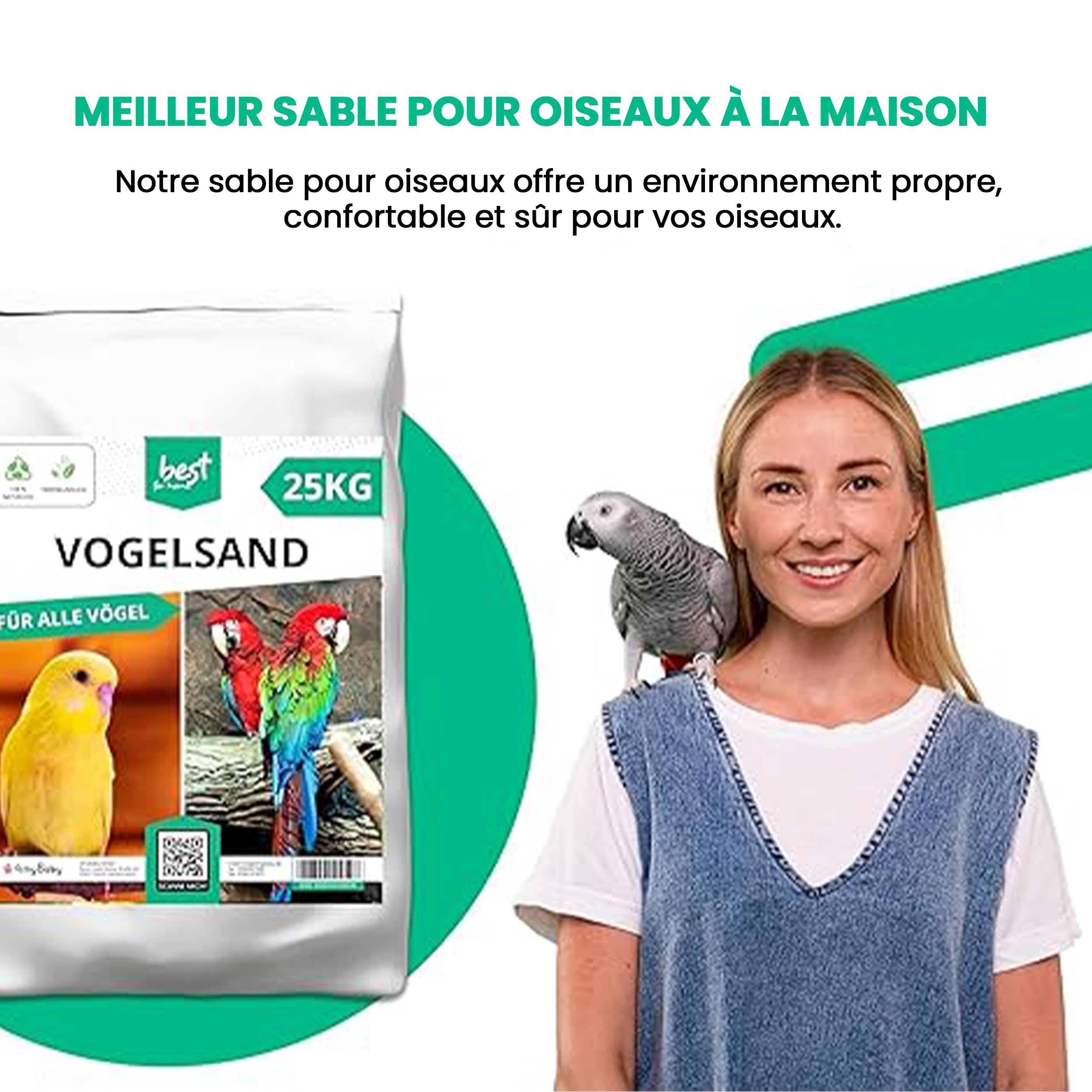 Sable d'oiseaux 25 kg | Sable de Quartz pour Cage à Oiseaux 0,5 à 1,0 mm | Sable de Cage pour Perroquet, Perruche, Canari et Autres Oiseaux | Substrat Idéal pour Cages et Volières