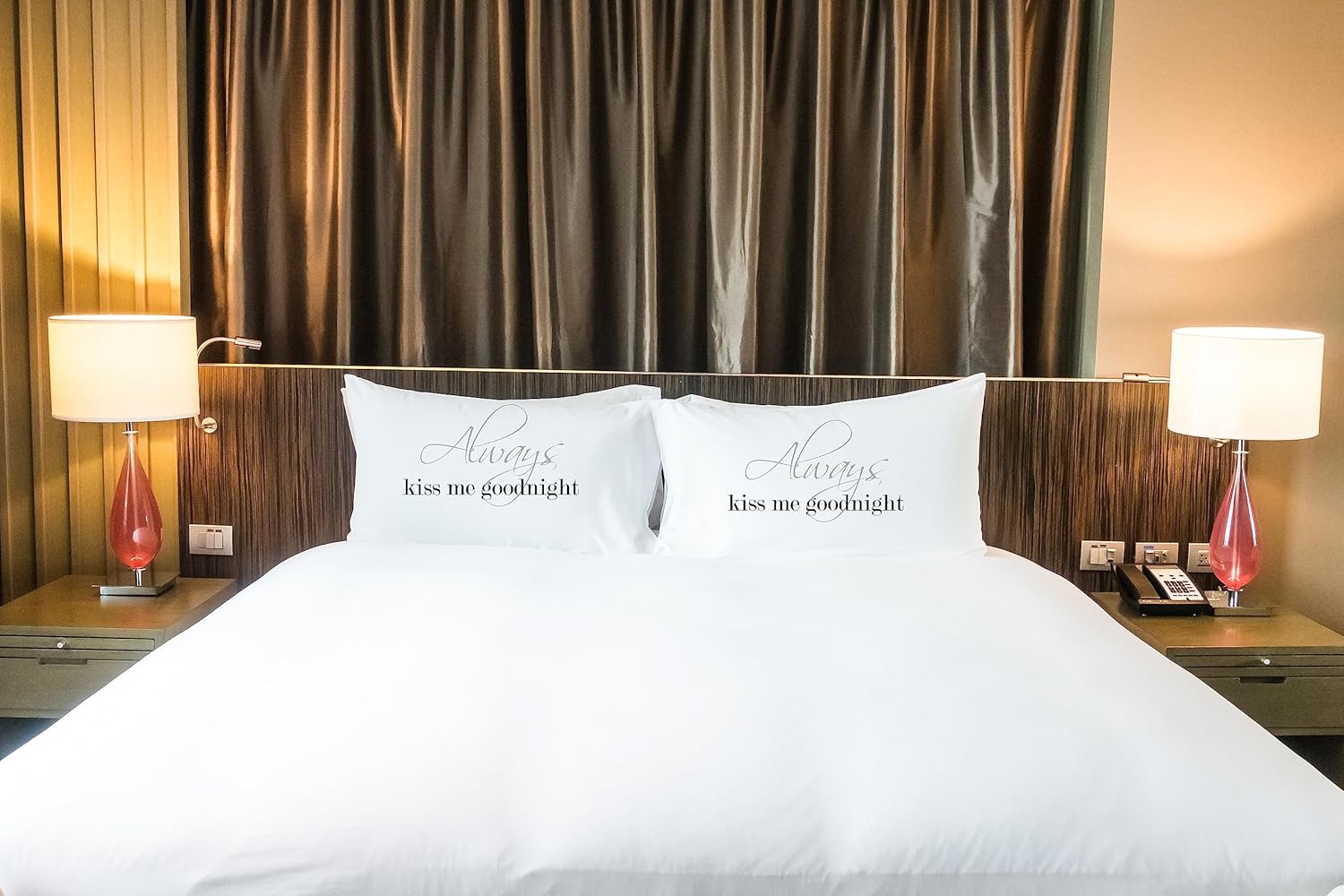 Oh, Susannah Always Kiss Me Goodnight Always Kiss Me Good Morning Couples Pillowcases (for Weddings, People in Love) (Two 20x30 Inches Standard/Queen Pillow Cases)